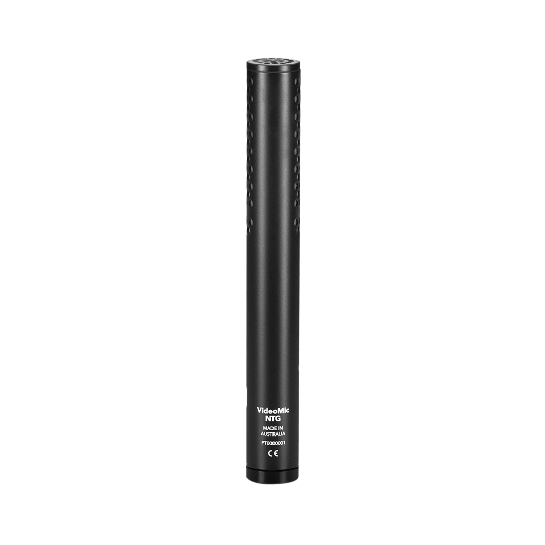 Rode VideoMic NTG shotgun microphone capsule and control buttons close up detail