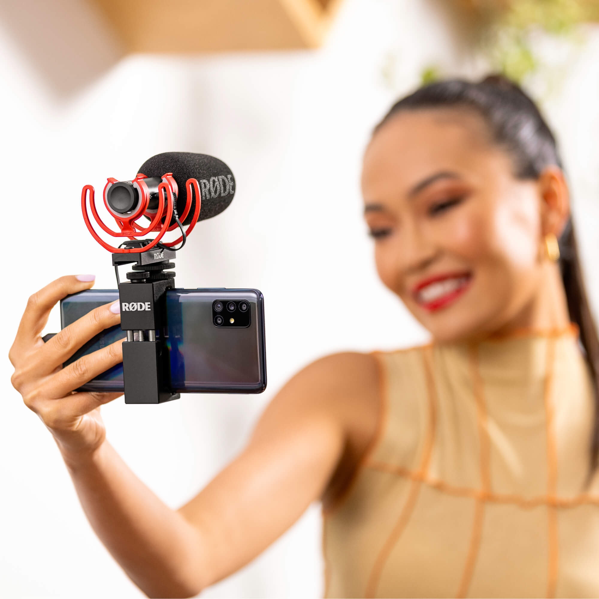 RODE USB-C 300mm flat cable neatly routing audio gear on a compact video camera rig
