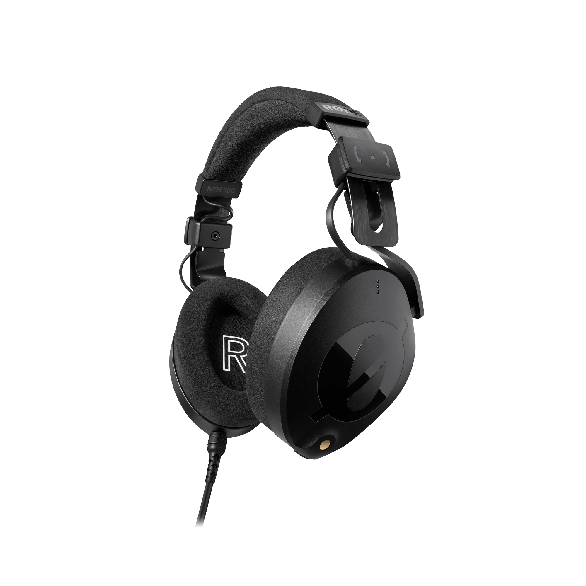 Right side of RODE NTH-100 closed-back headphones with detachable cable locking port