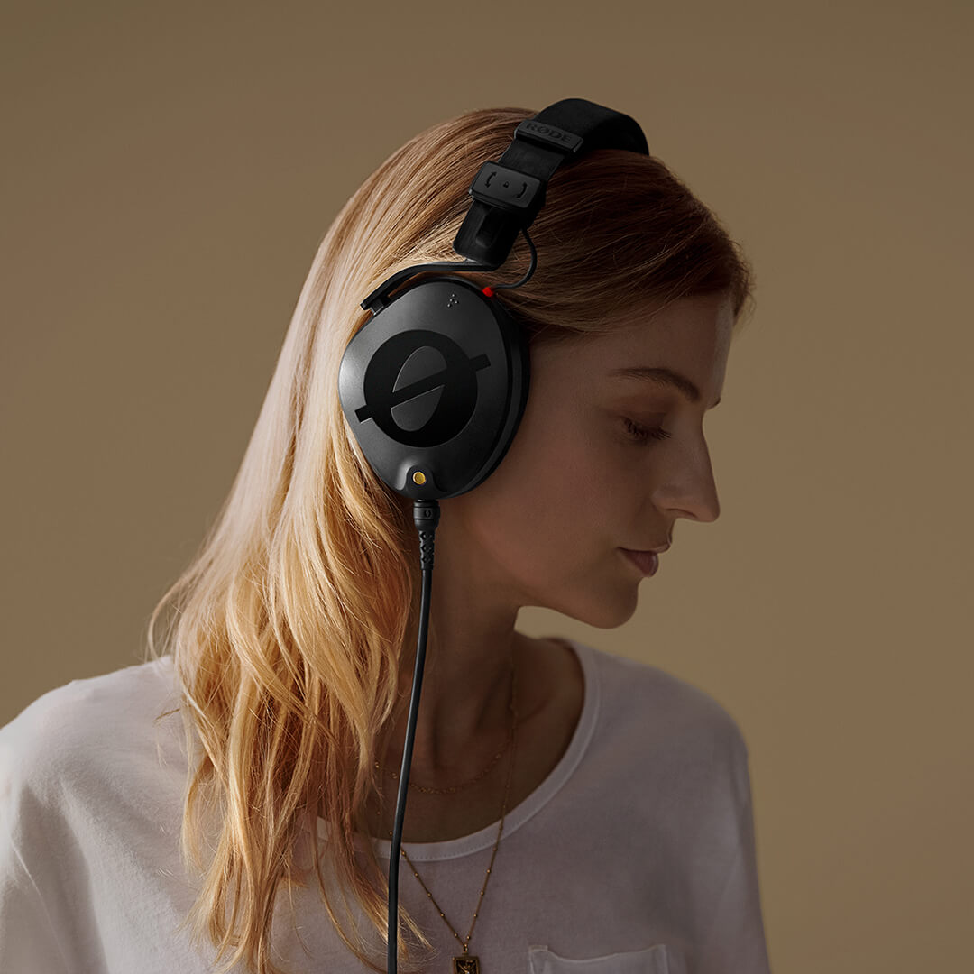 RODE NTH-100 Black replacement ear pads installed on headphones for refreshed comfort