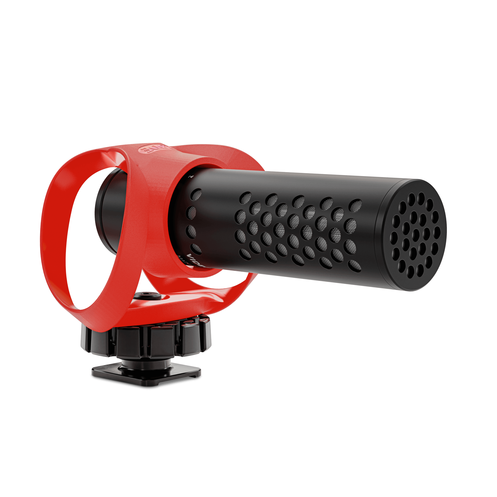 Rode VideoMicro II microphone capsule and Rycote lyre shock mount close up detail