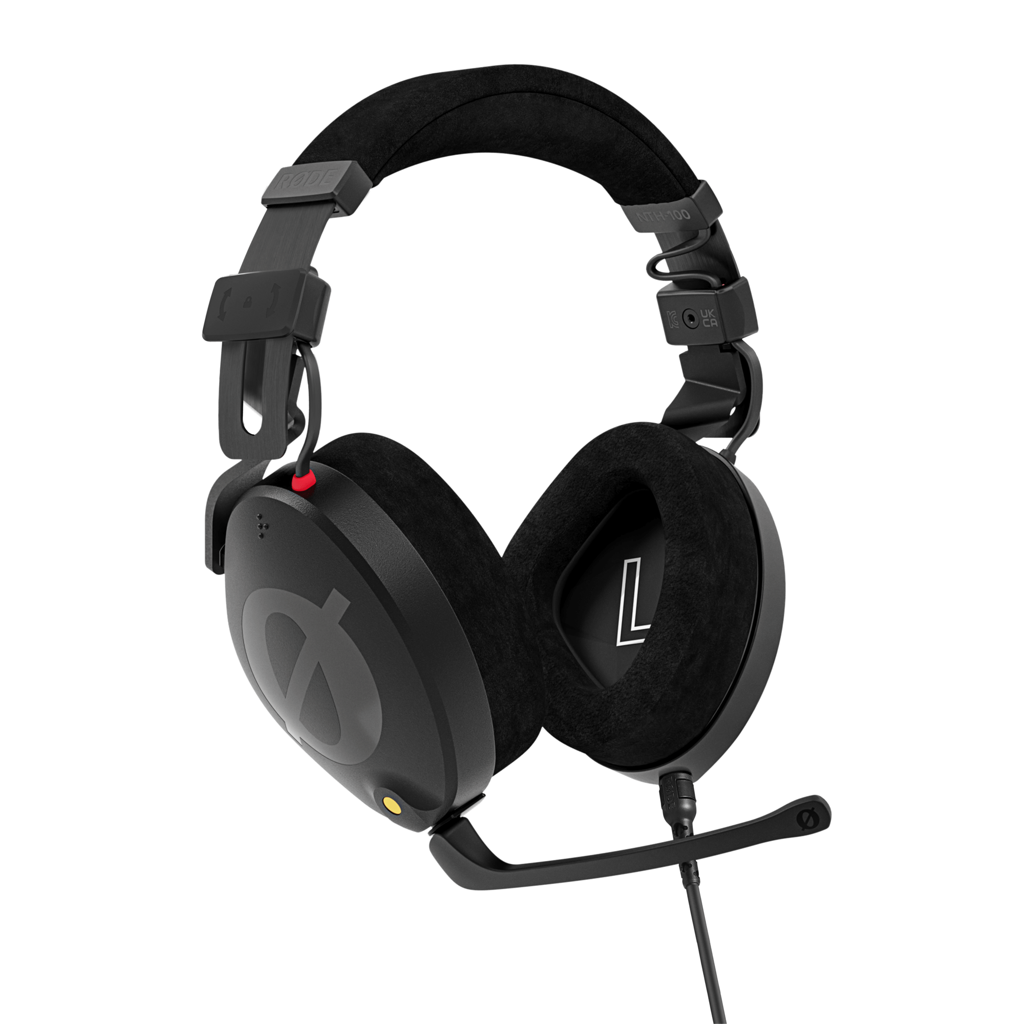 Left side profile of RODE NTH-100M closed-back studio headphones with swivel ear cups