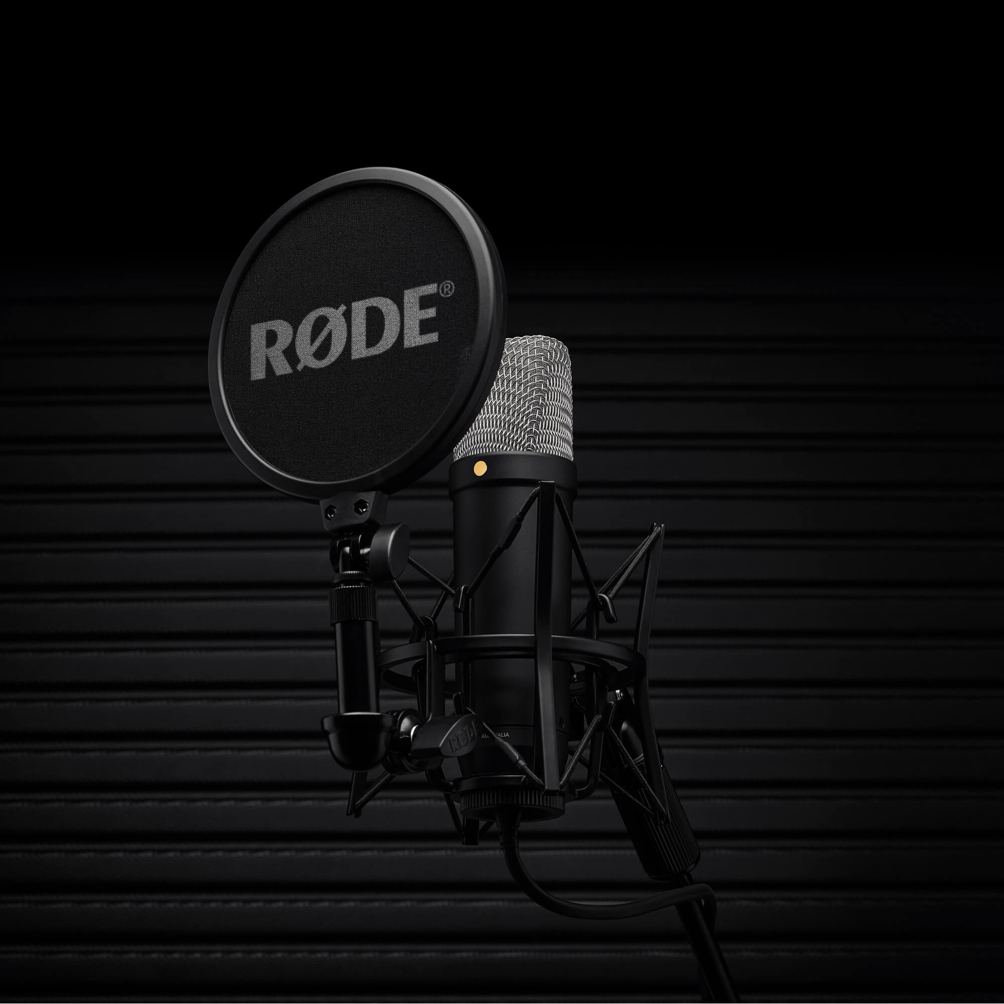 RODE NT1 Gen 5 nickel positioned above acoustic guitar for natural studio instrument recording