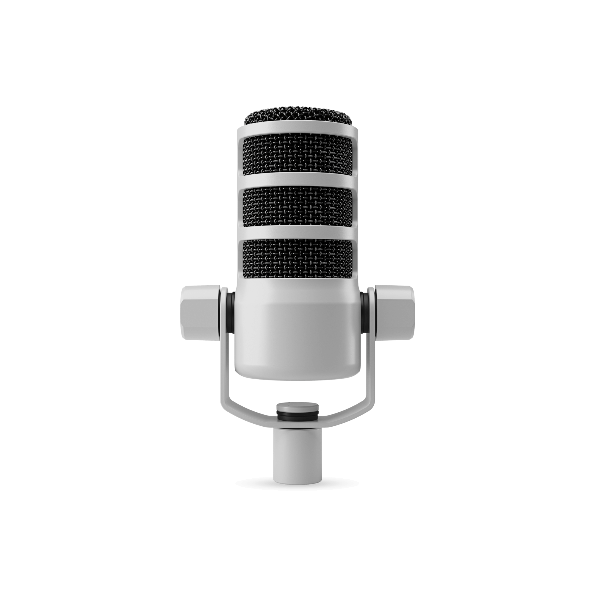Macro shot of RODE PodMic White internal pop filter mesh and dynamic capsule grille