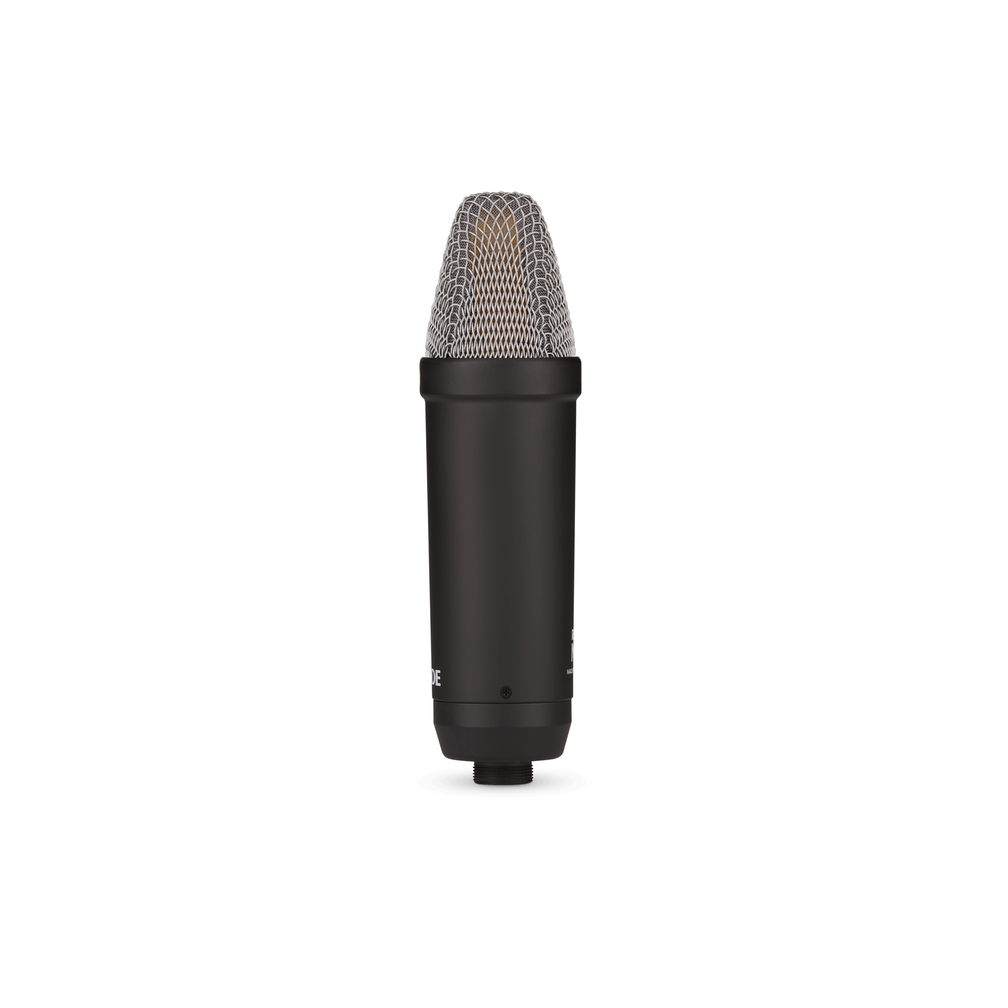 RODE NT1 Signature Black top-down view of large-diaphragm capsule behind black fine mesh grille