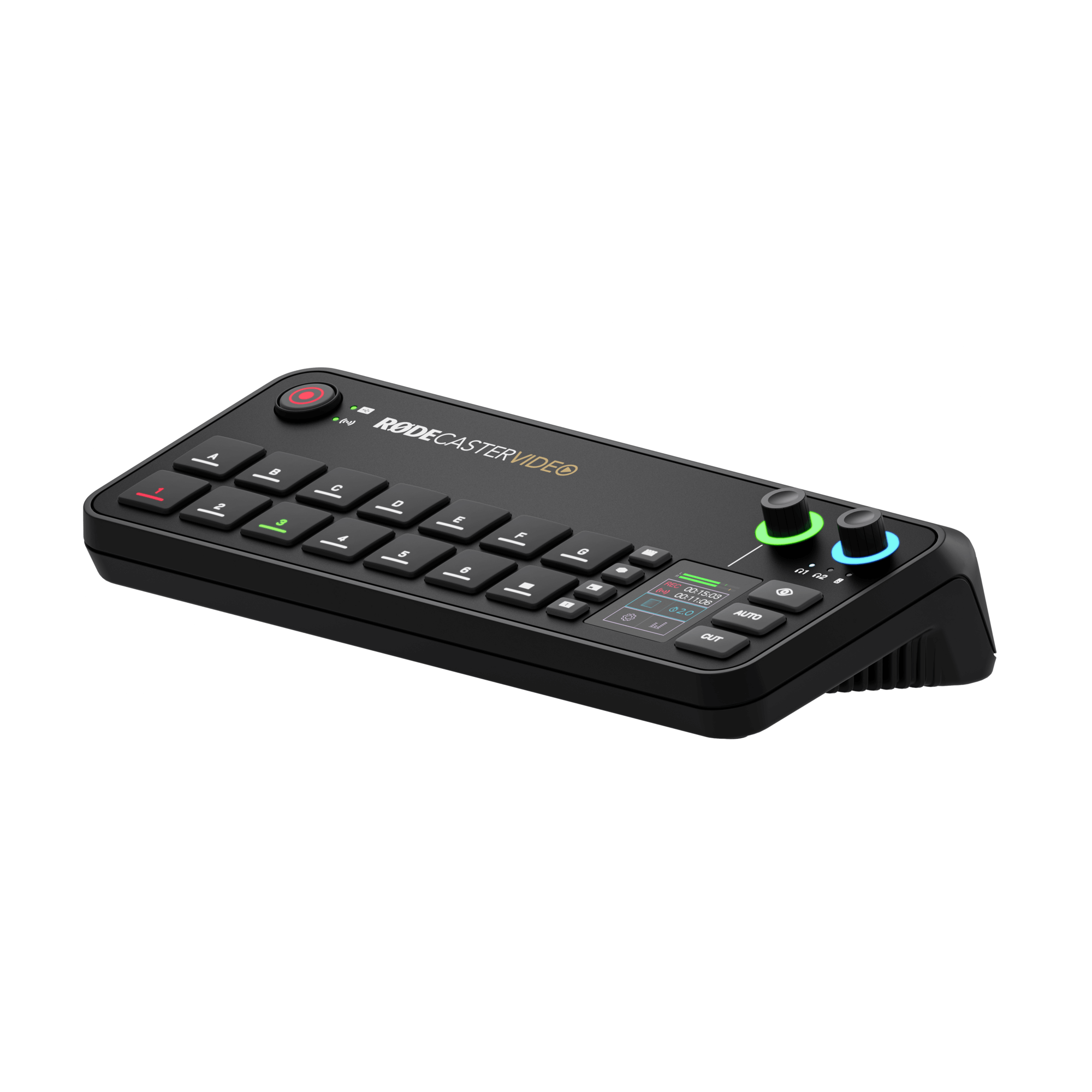 Left side profile of RODE RODECaster Video compact production console with slim design
