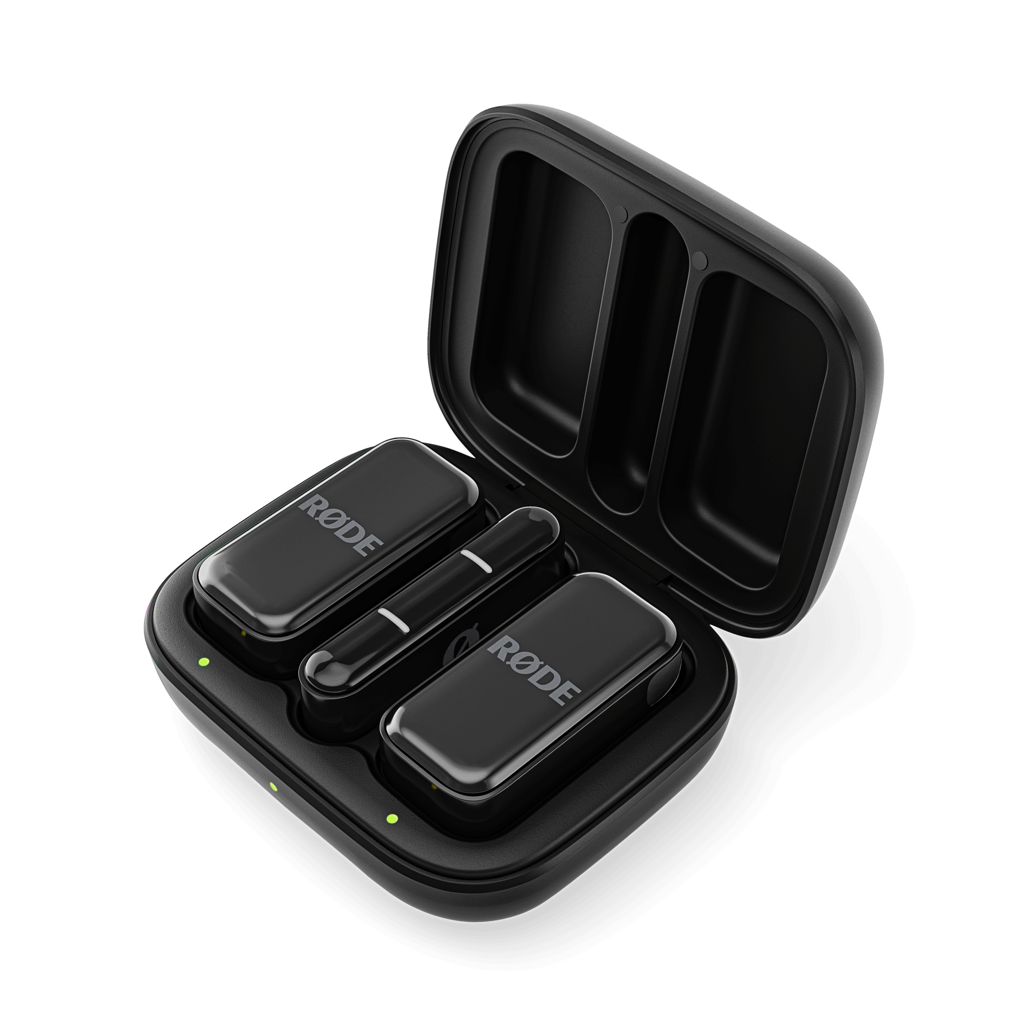 Rode ultra compact black wireless USB C microphone attached to smartphone during recording