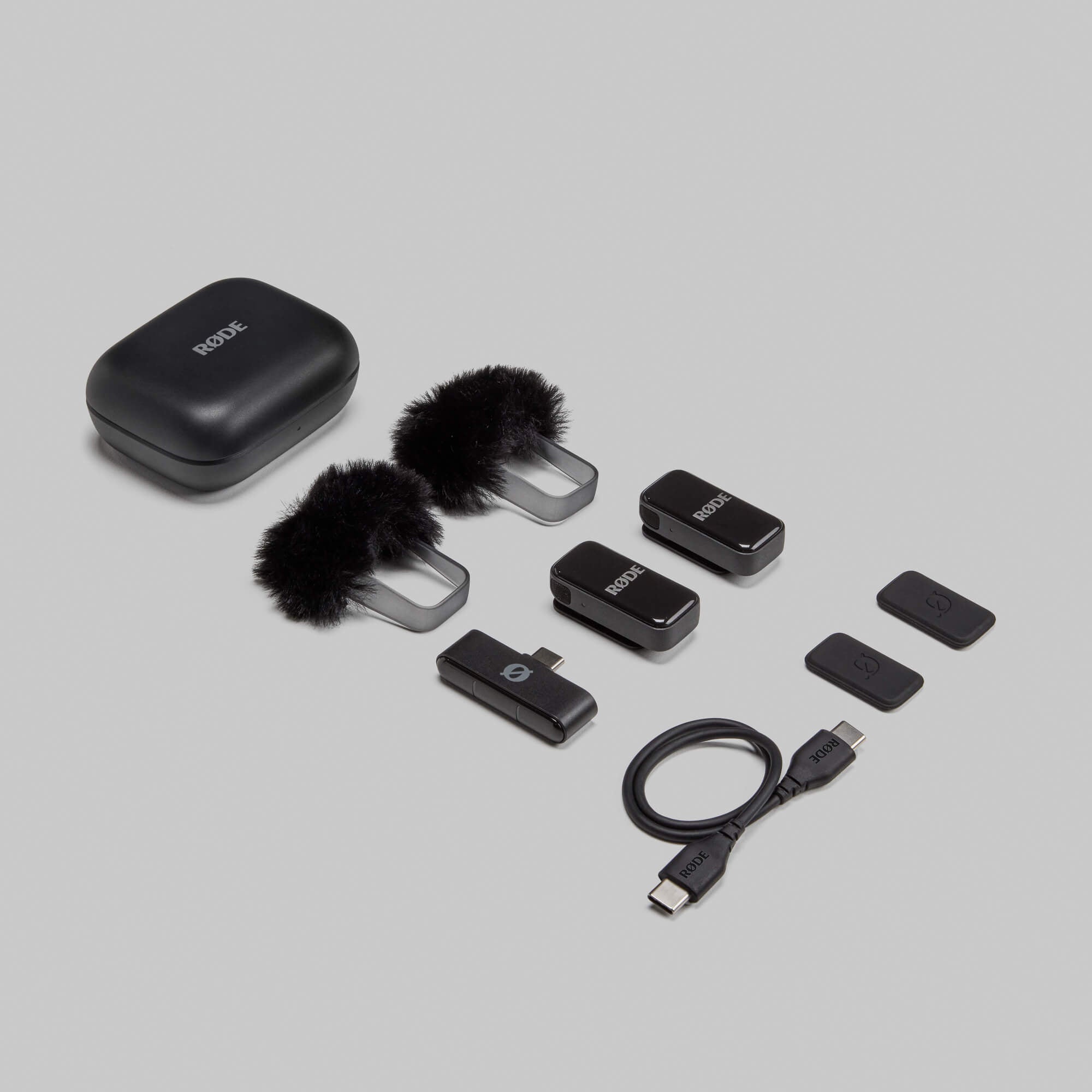 Rode ultra compact black wireless USB C microphone complete kit with accessories
