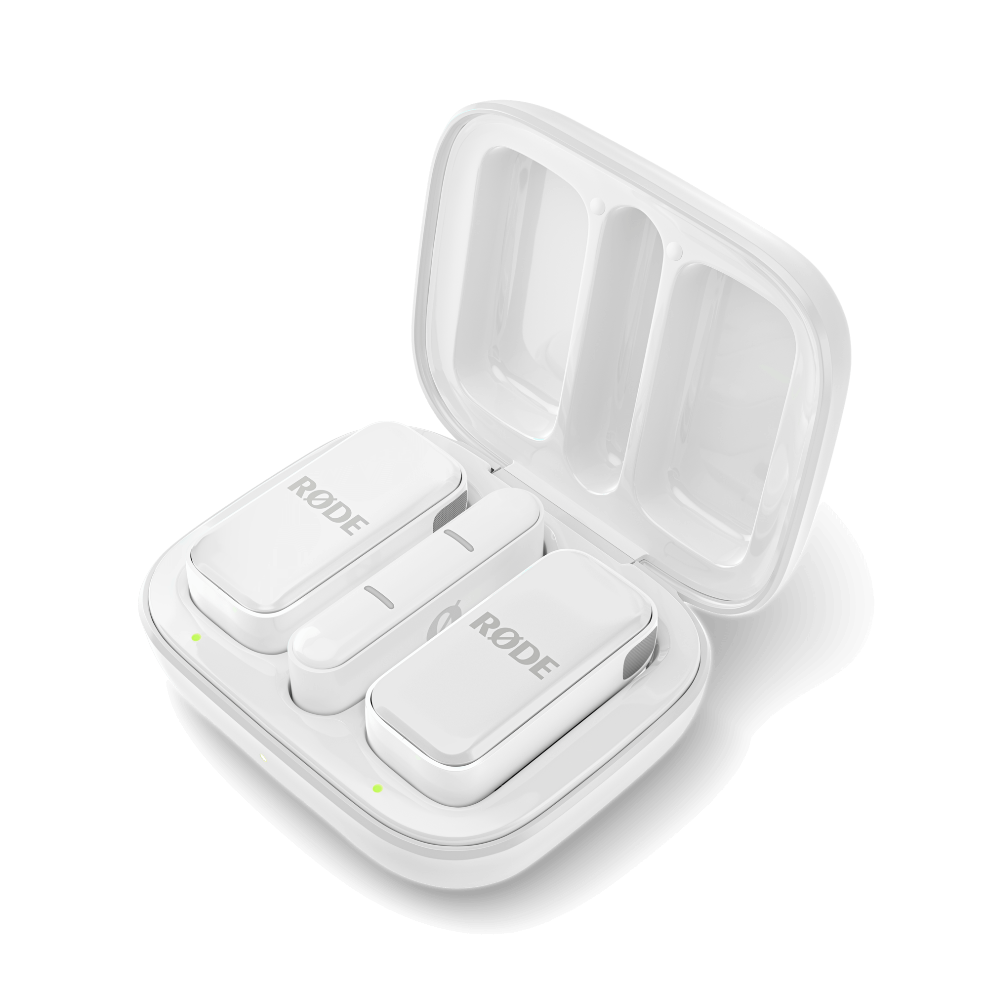 Rode ultra compact white wireless USB C microphone attached to smartphone during recording