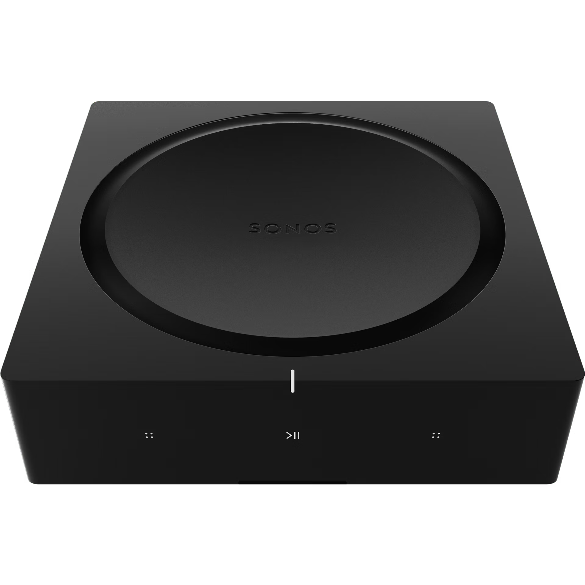 Sonos AMP glowing in dimly lit listening room powering audiophile speakers for HiFi audio