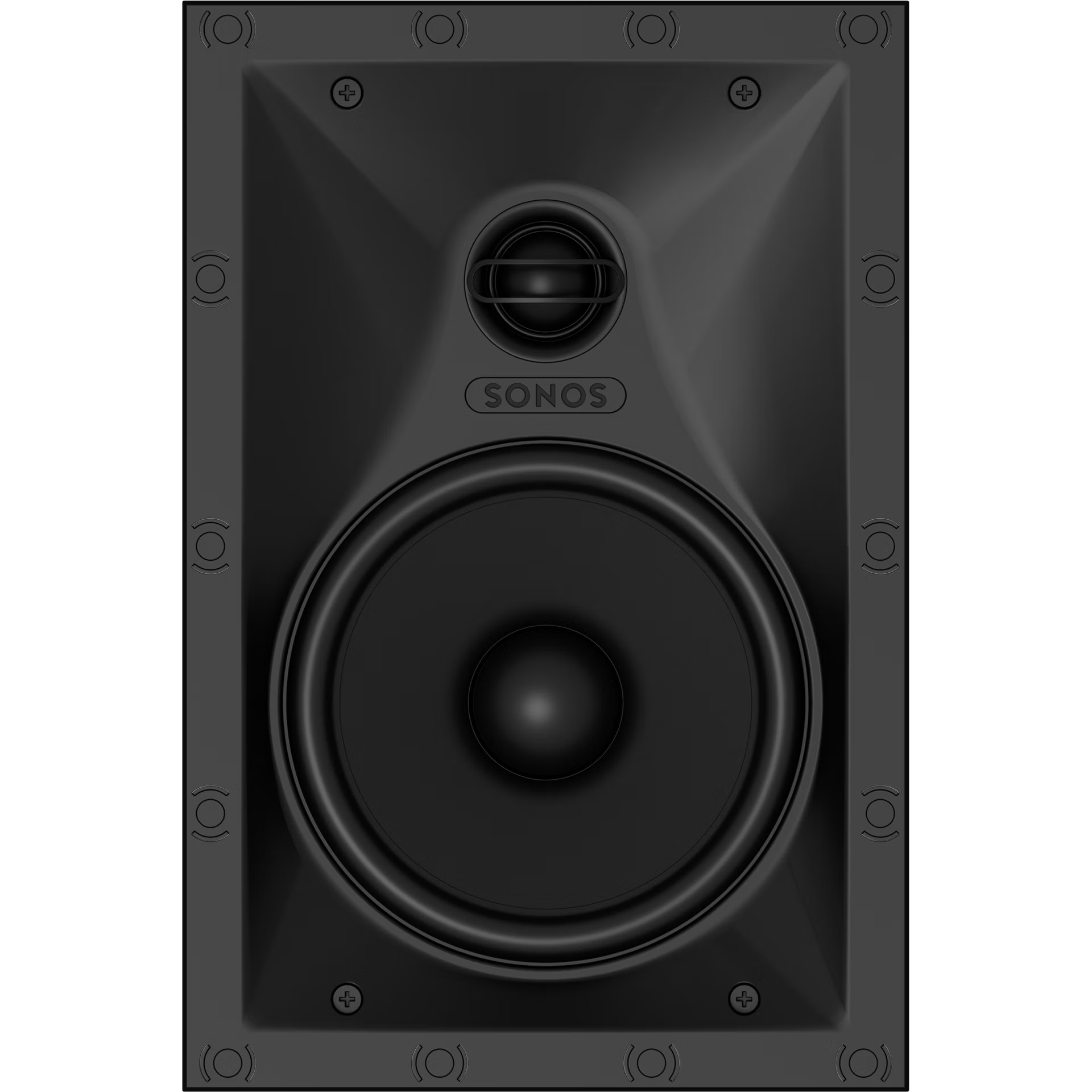 Close-up of Sonos In-Wall by Sonance white grille — paintable flush cover for invisible in-wall speaker install