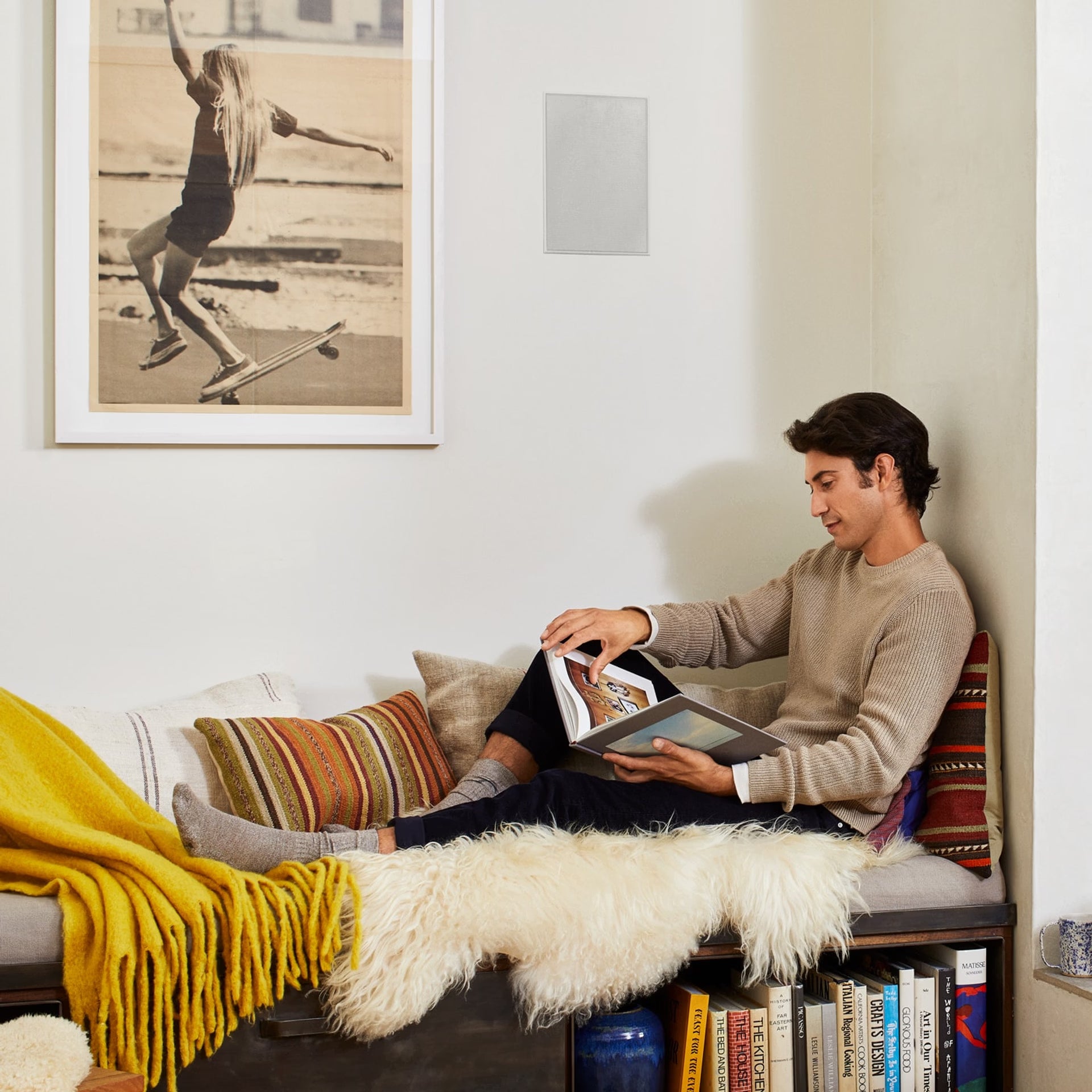 Sonos In-Wall by Sonance pair in modern Reading room — seamless custom HiFi in-wall stereo loudspeakers
