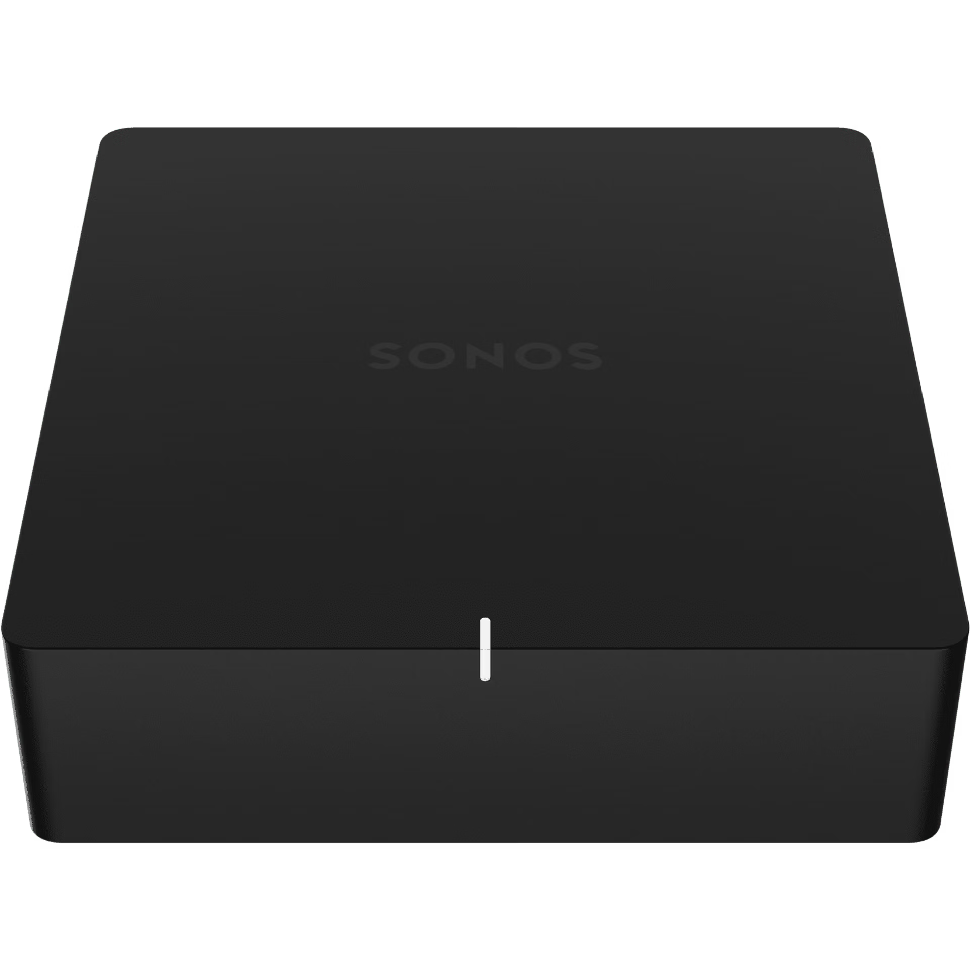 Sonos Port black wireless streaming setup via Sonos app showing multi-room audio zone control