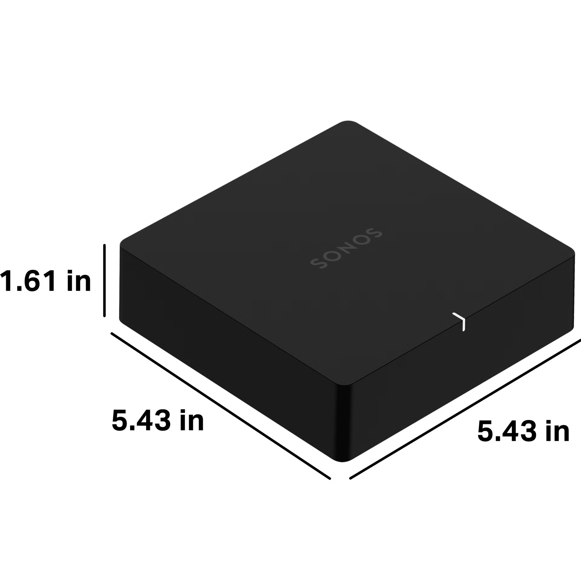 Sonos Port black streaming component three-quarter view showing compact stackable build quality