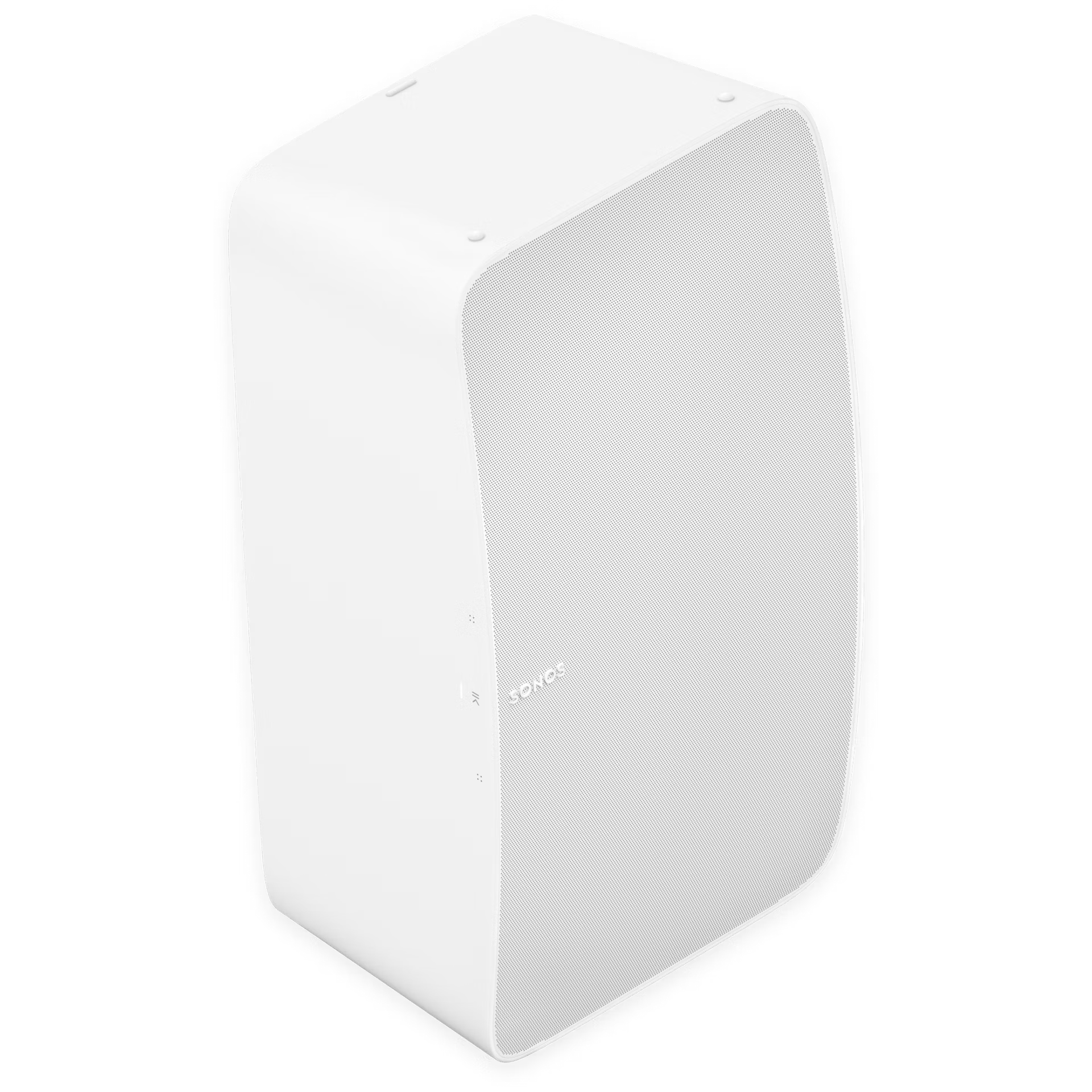 Sonos Five white on living room shelf — powerful HiFi smart loudspeaker for room-filling wireless audio

