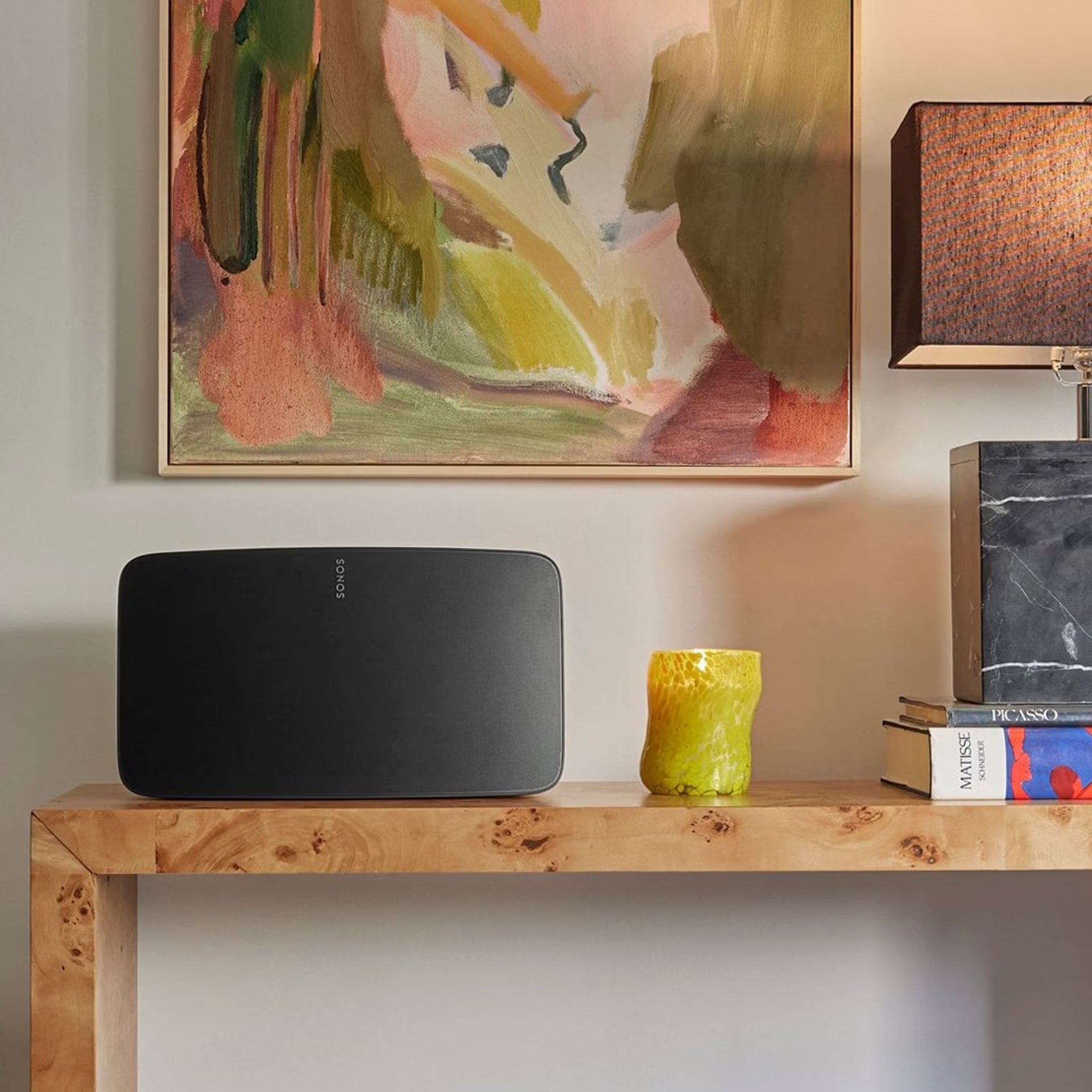 Close-up of Sonos Five black perforated grille — precision mesh detail on powerful HiFi smart loudspeaker