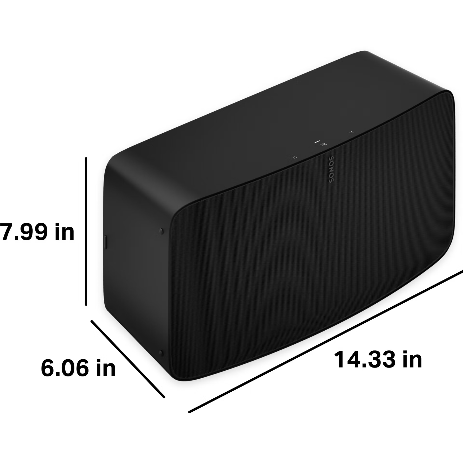 Rear view of Sonos Five black — ethernet, line-in and power ports on powerful HiFi smart loudspeaker