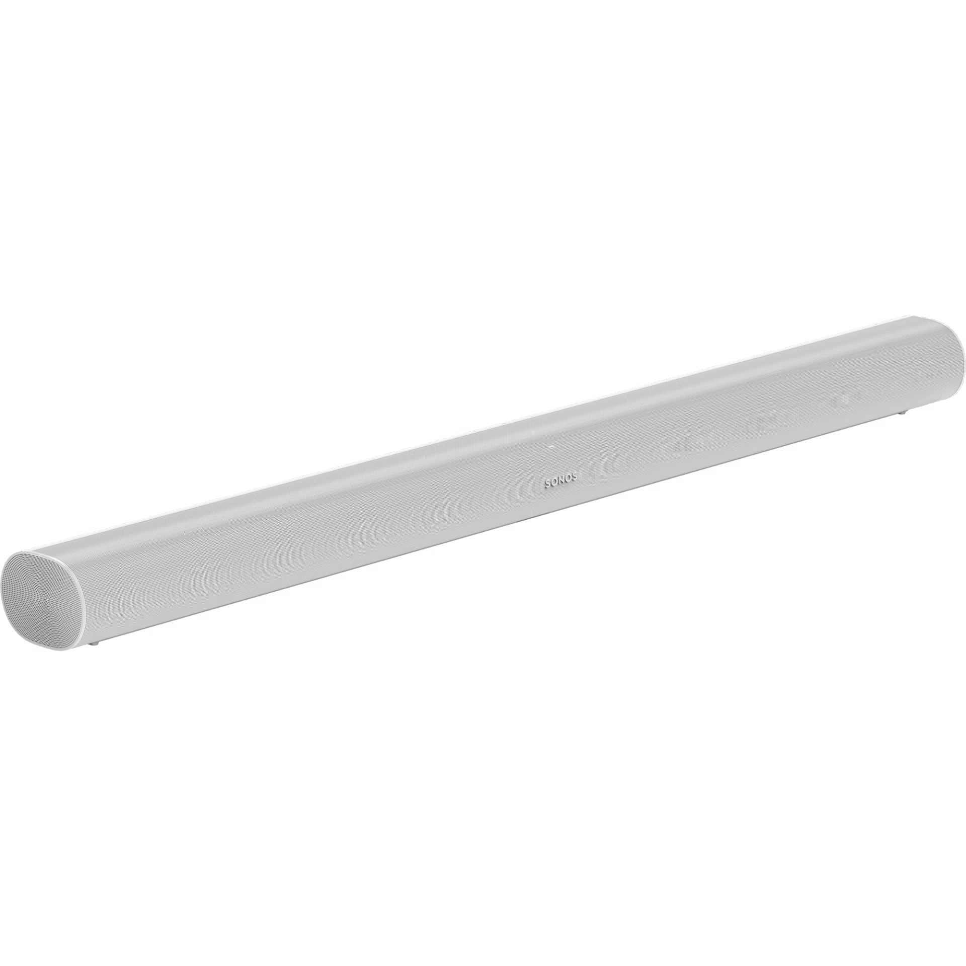 Sonos Arc white side profile — curved full-length soundbar with clean low-profile gloss white design