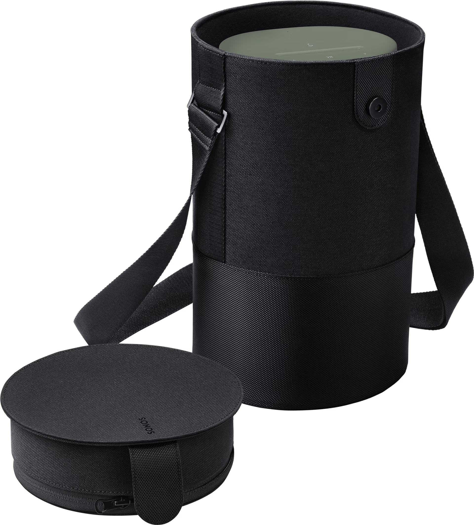 Rear of Sonos Move black travel bag — padded back panel on official protective bag for Sonos Move speaker