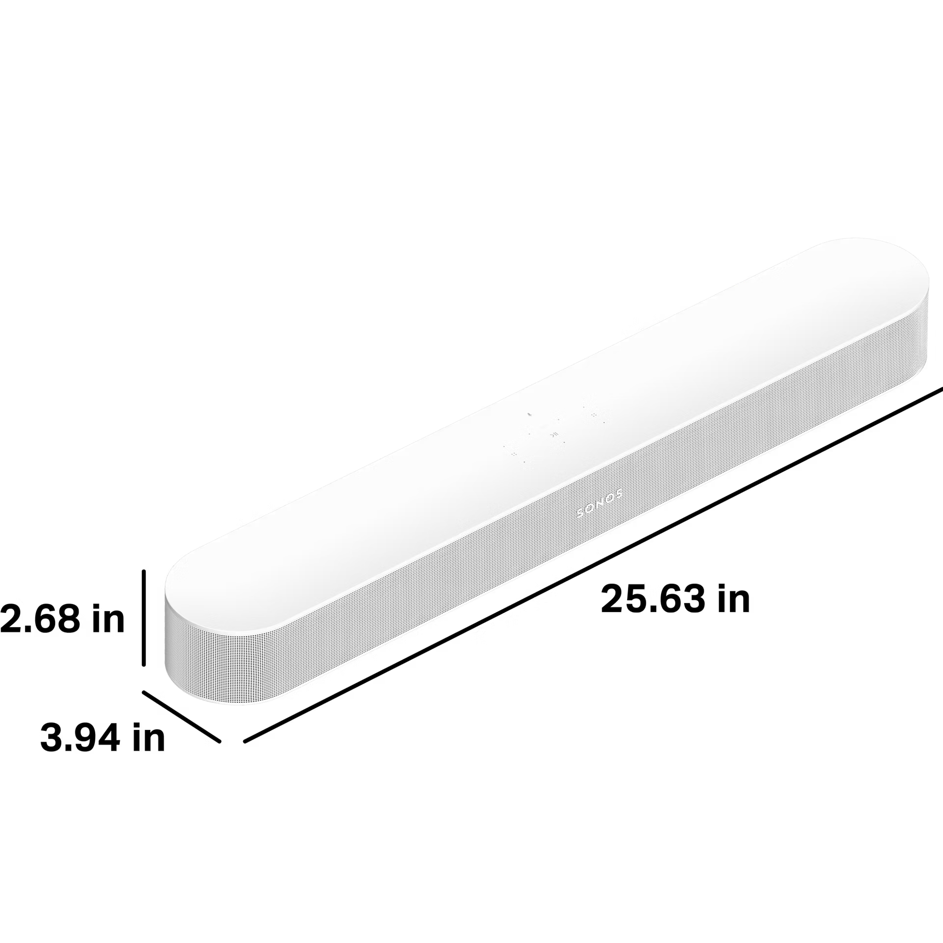 Sonos Beam Gen 2 white angled view — compact smart soundbar with curved white body and side vents