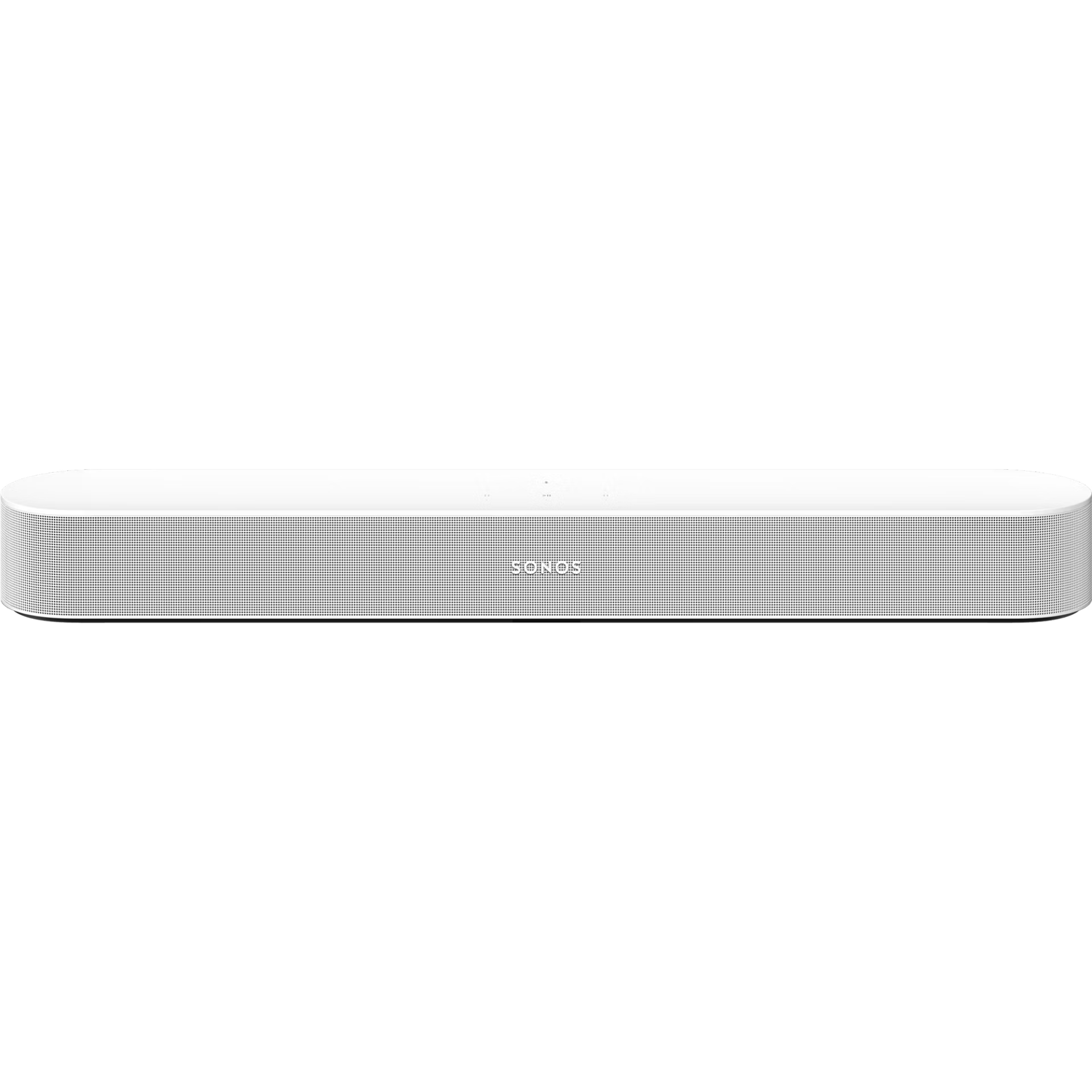 Close-up of Sonos Beam Gen 2 white fabric grille — premium woven mesh on HiFi Dolby Atmos soundbar