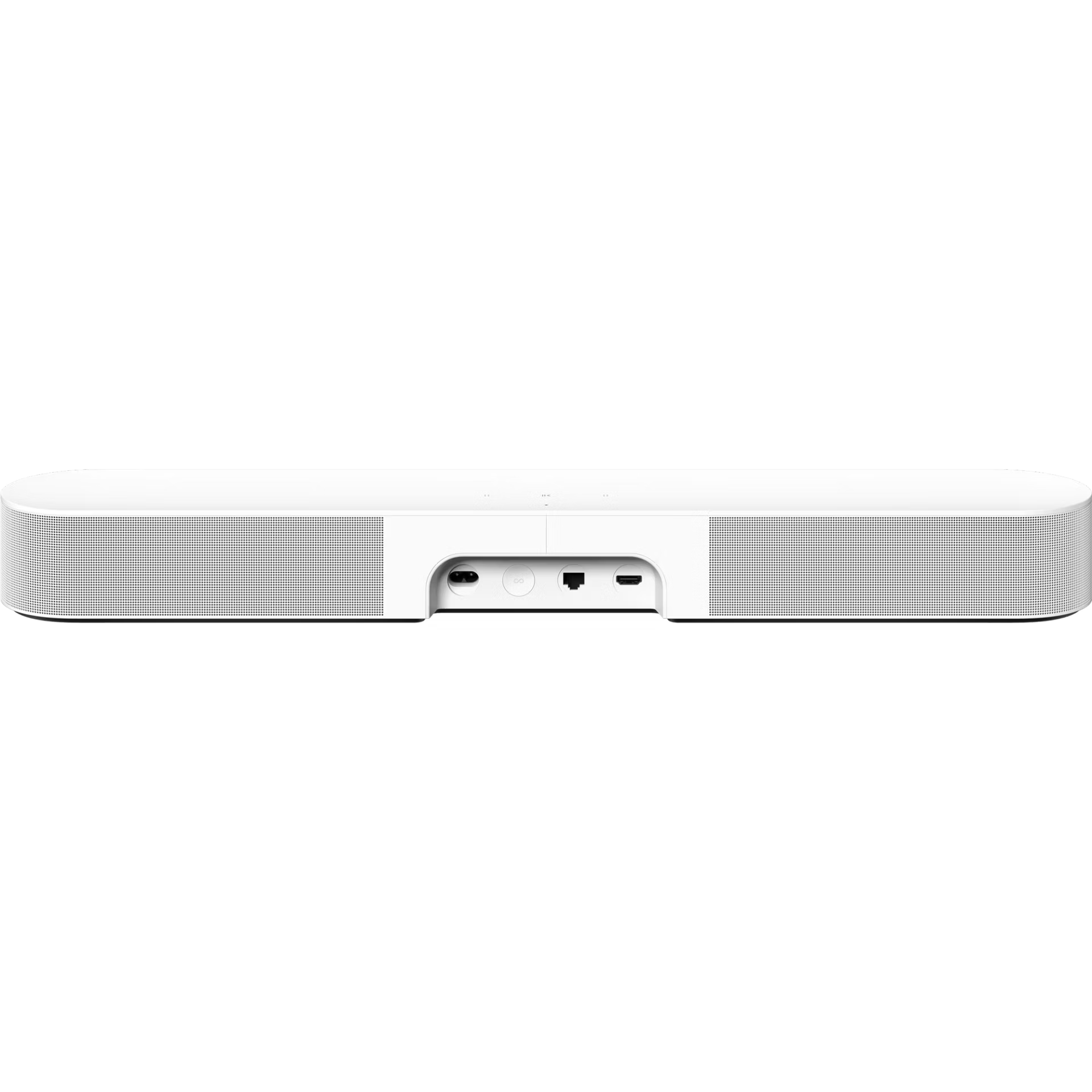 Top-down view of Sonos Beam Gen 2 white — compact soundbar with touch controls on clean white top panel