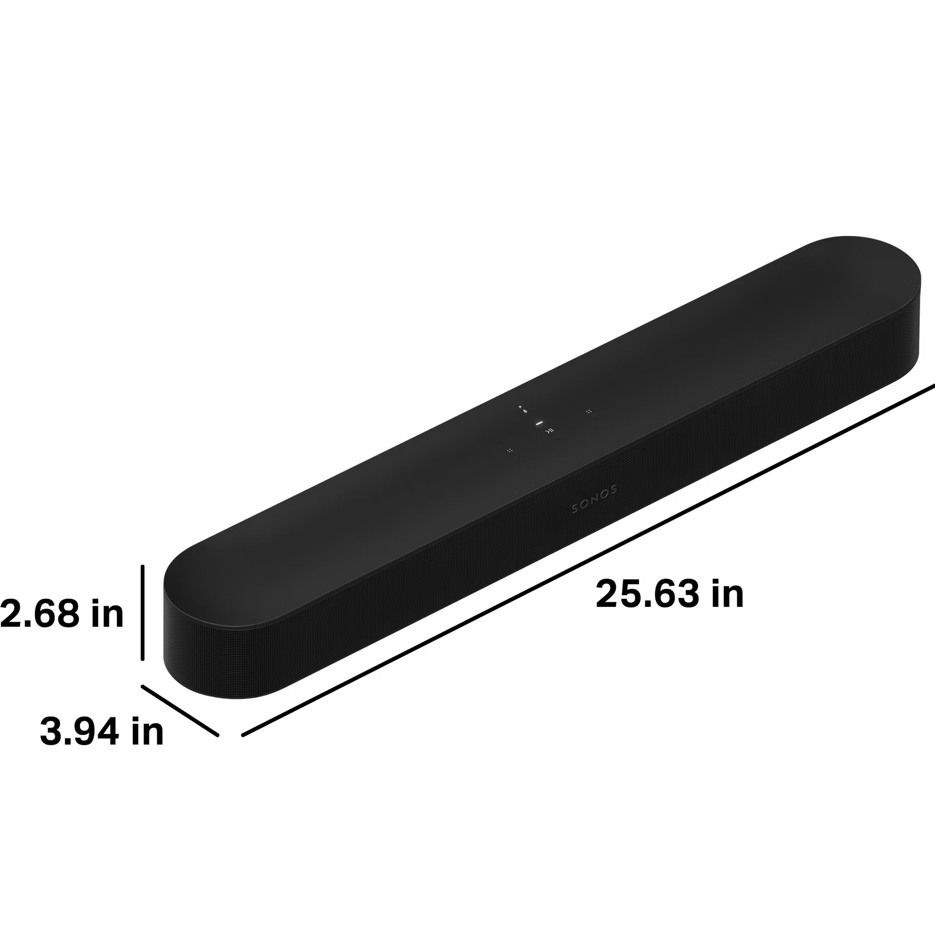 Sonos Beam Gen 2 black side profile — compact curved smart soundbar designed to fit under any TV