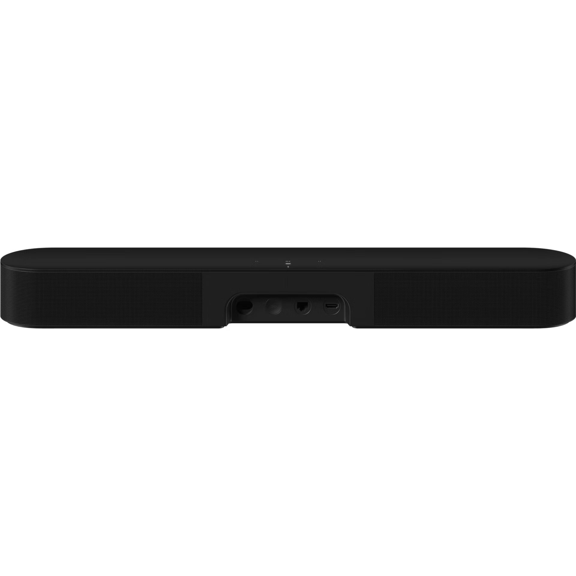 Close-up of Sonos Beam Gen 2 black fabric grille — premium woven mesh on HiFi Dolby Atmos soundbar