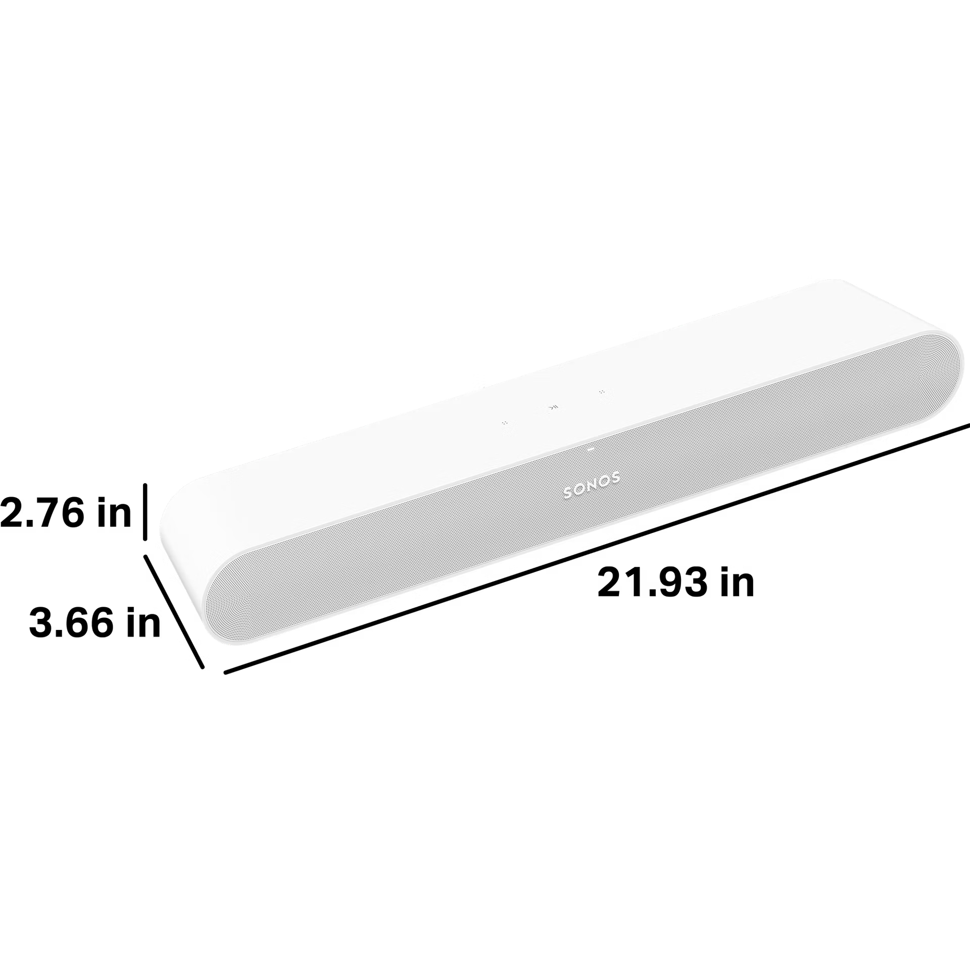 Sonos Ray Fury White angled view — elegant low-profile smart soundbar with clean gloss white finish