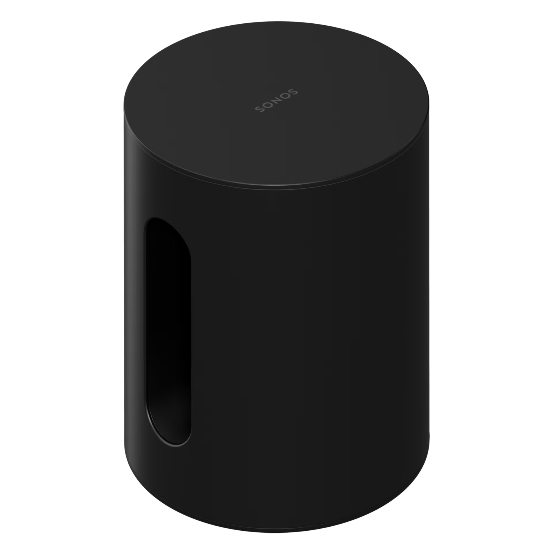 Sonos Sub Mini black compact smart subwoofer front view – cylindrical HiFi design with matte finish