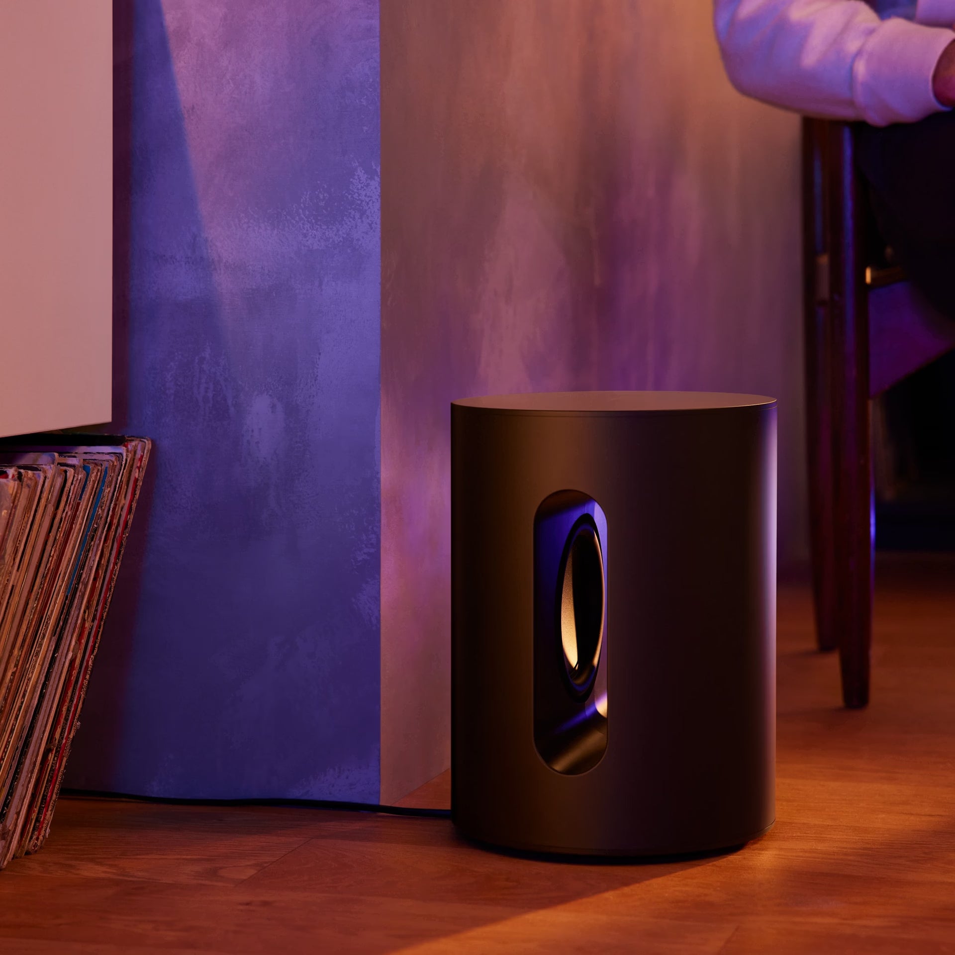Close-up of Sonos Sub Mini port and matte black finish — premium build quality for HiFi sound systems

