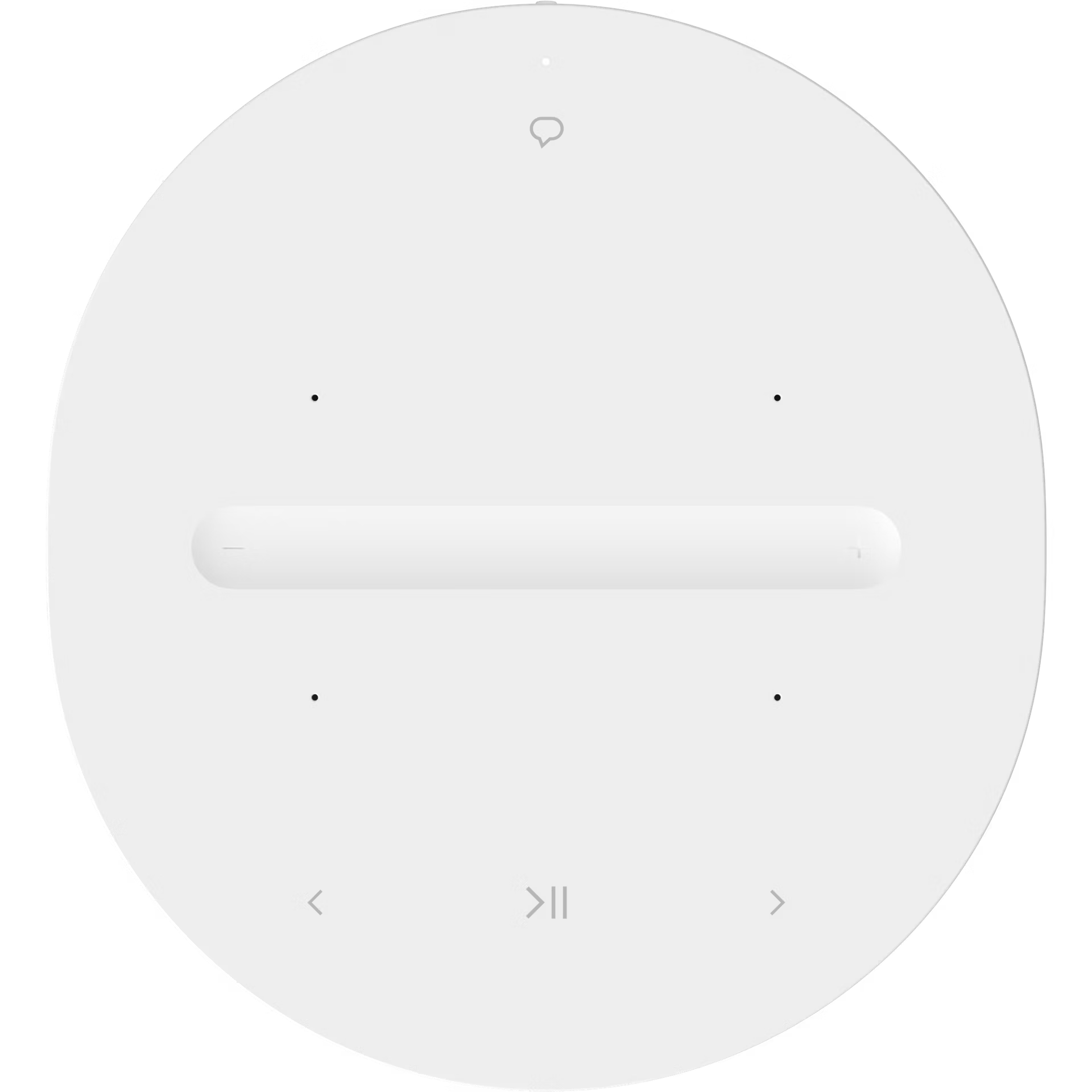 Overhead view of Sonos Era 100 White smart speaker touch surface with playback controls