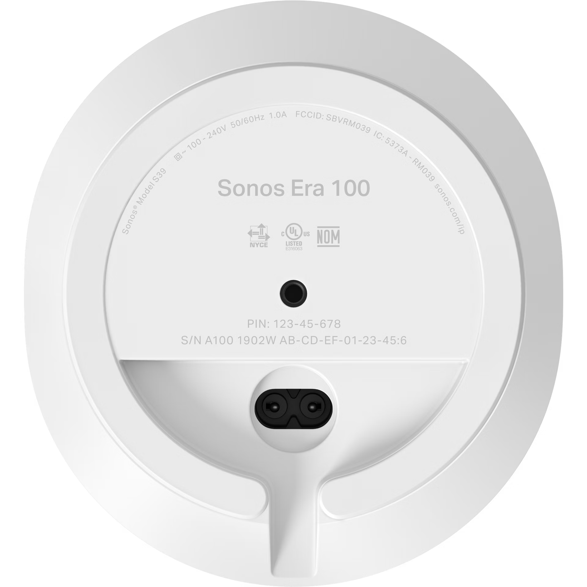 Underside of Sonos Era 100 White smart speaker with non-slip base and ventilation slots