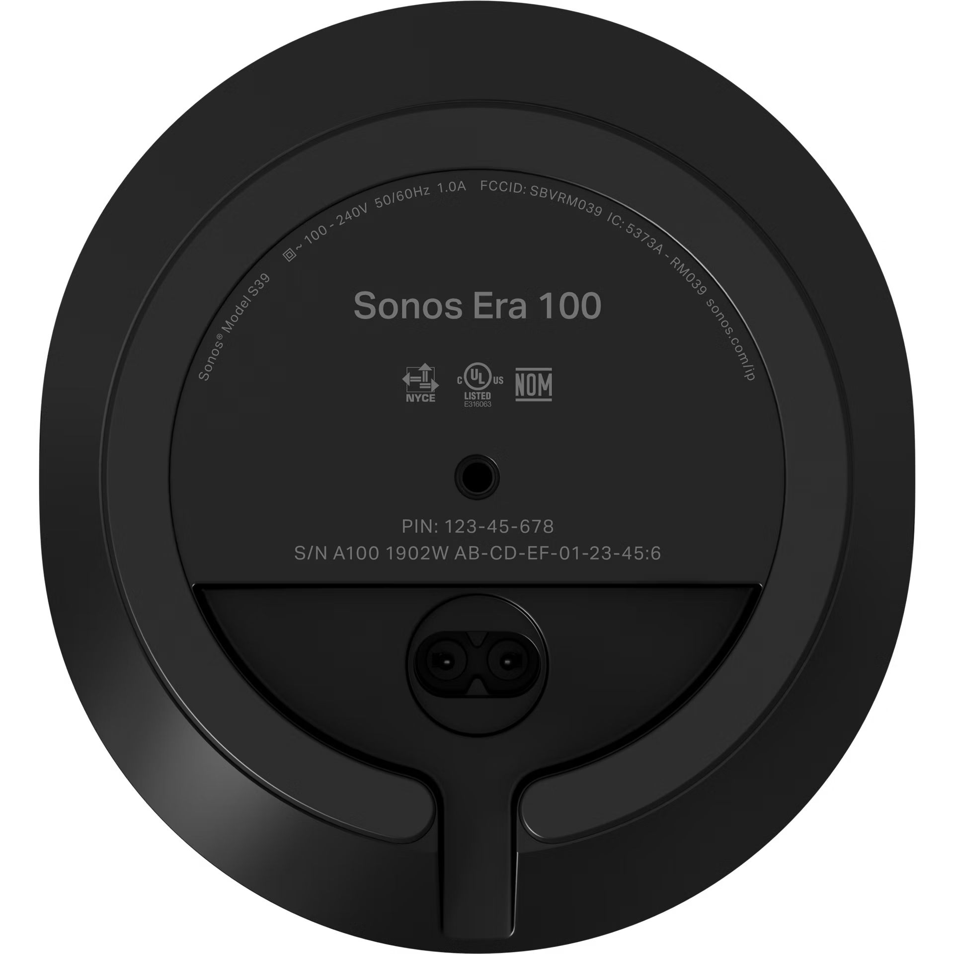 Underside of Sonos Era 100 Black smart speaker with non-slip base and ventilation slots