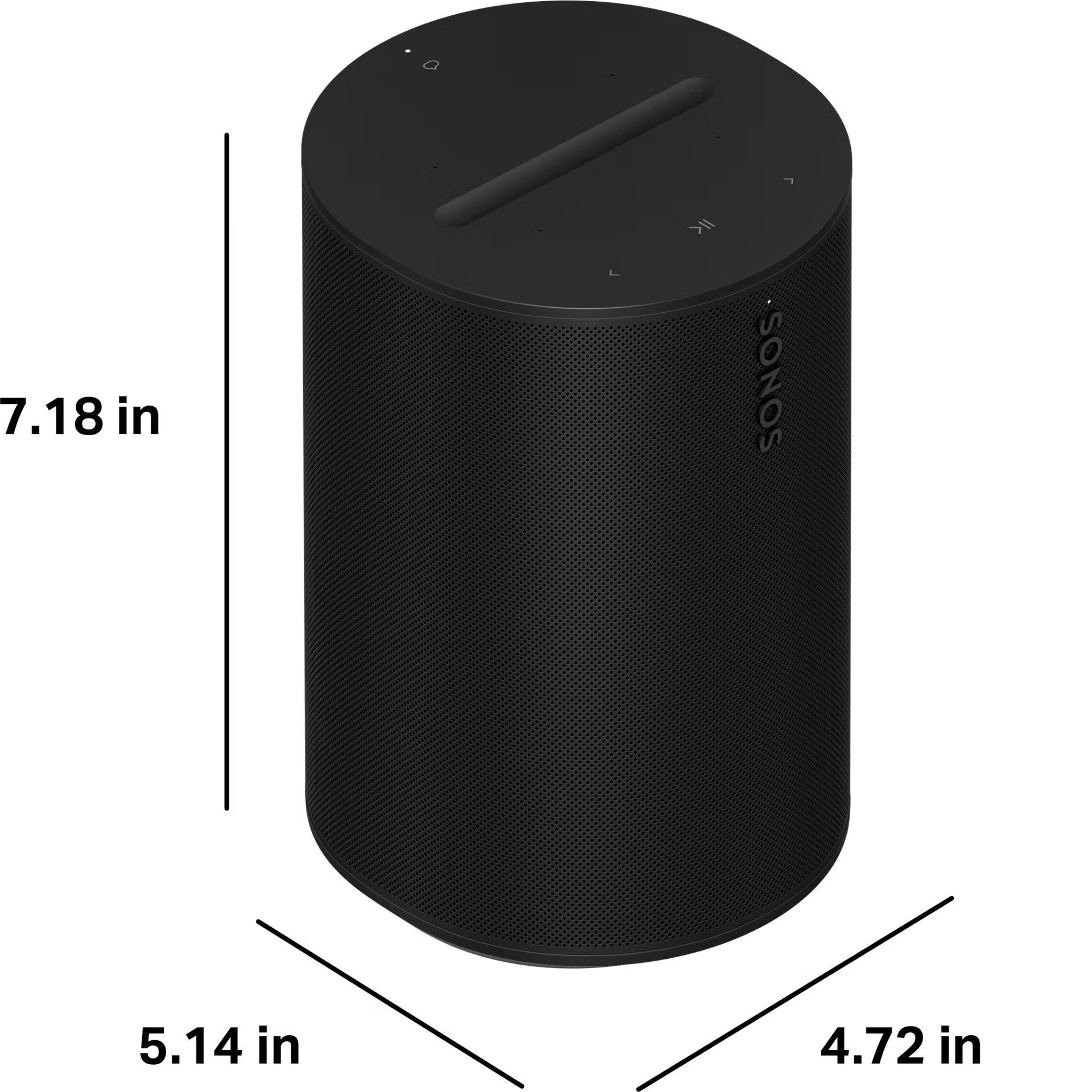 Left side profile of Sonos Era 100 Black smart loudspeaker with signature angled cabinet