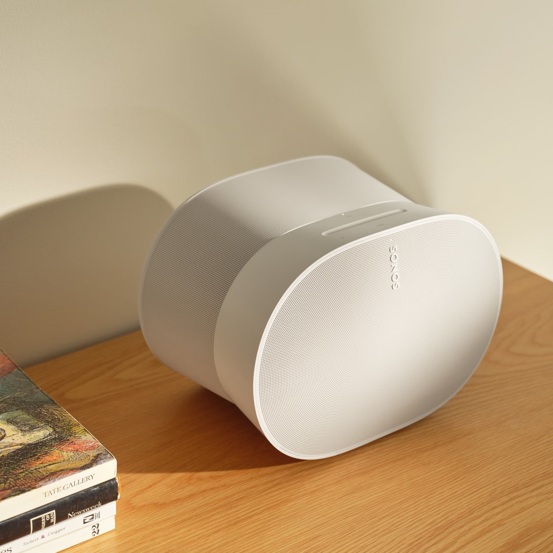 Sonos Era 300 white speakers in stereo setup delivering 360-degree immersive audio