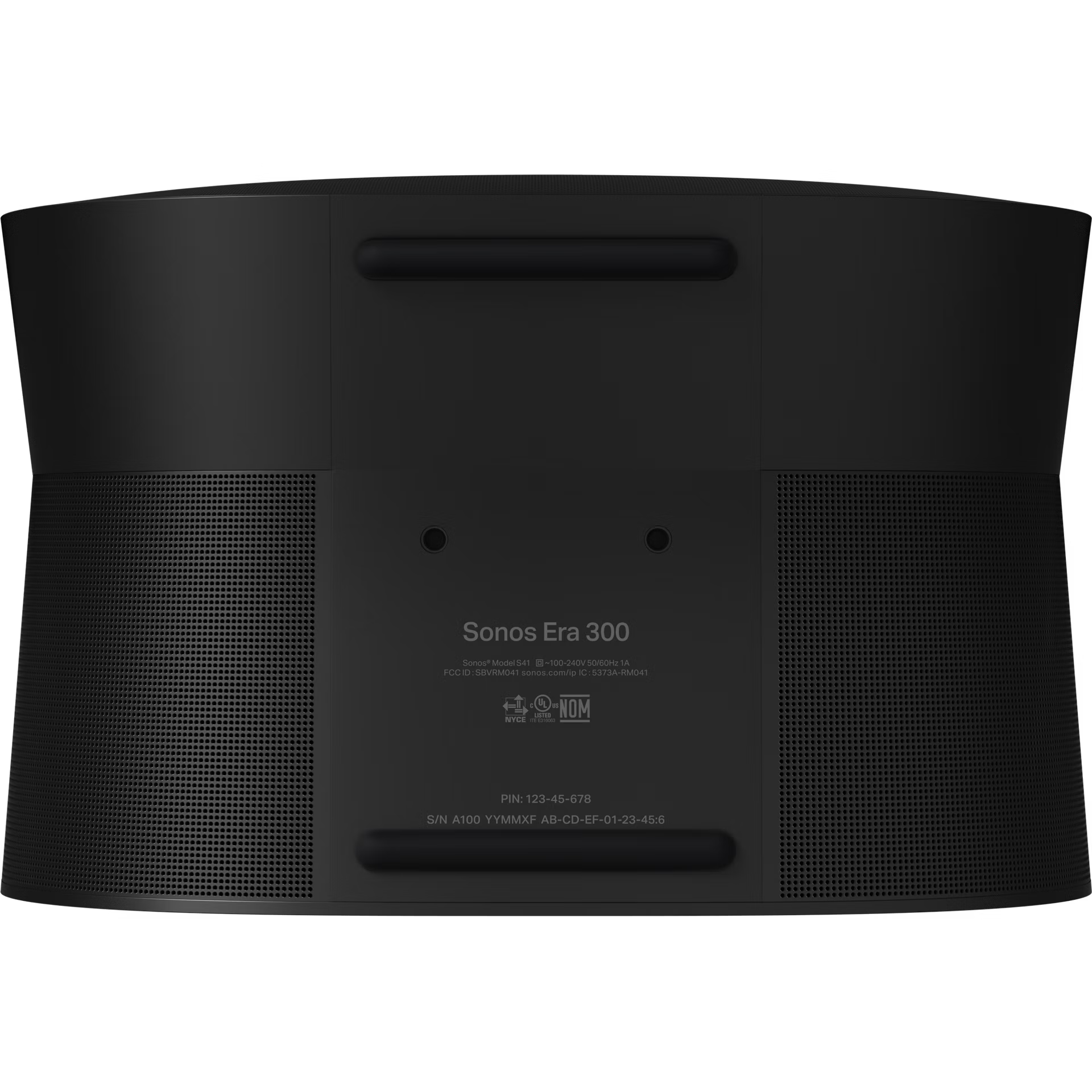 Sonos Era 300 black rear panel with USB-C, ethernet and power ports on sleek dark finish