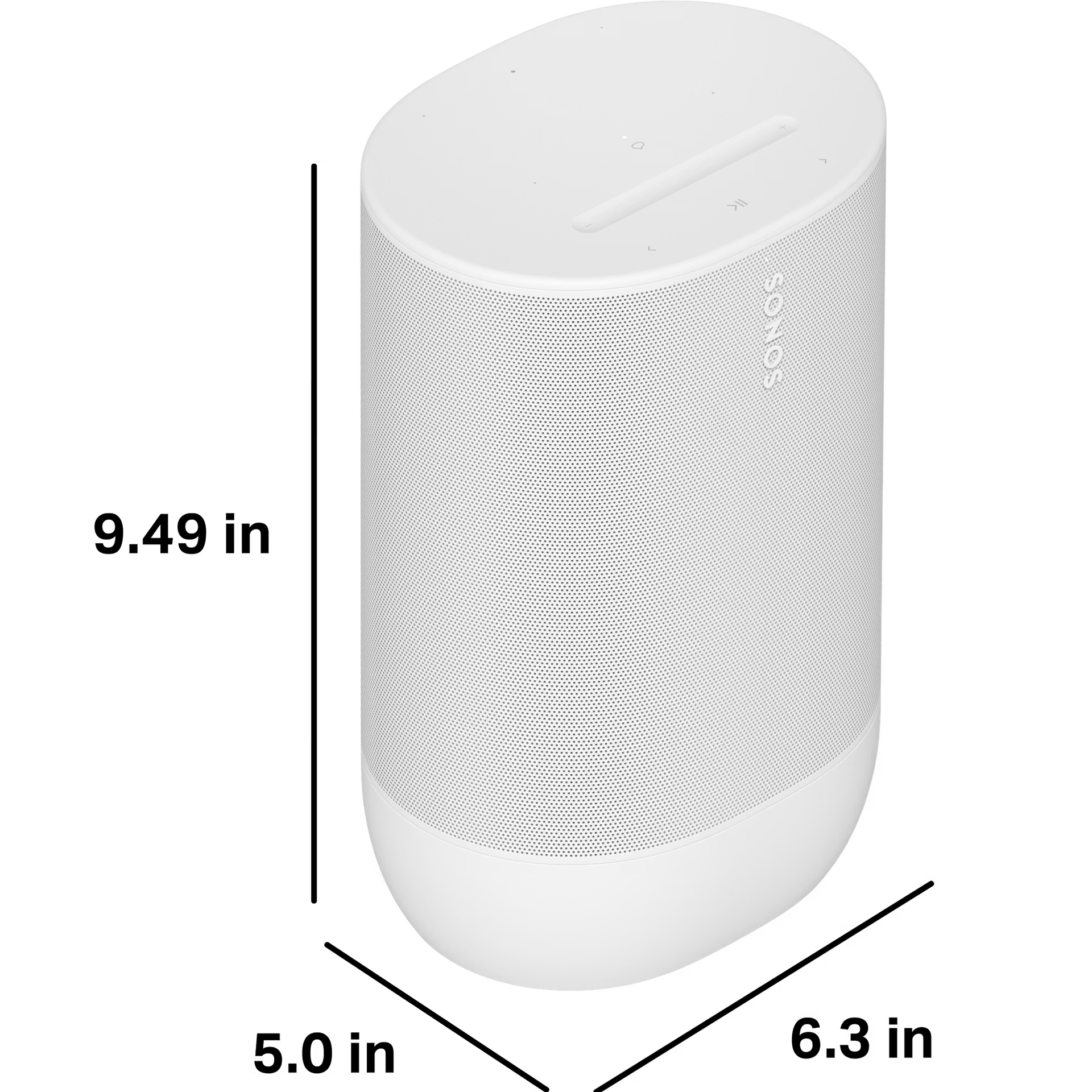 Sonos Move 2 White held in hand showing its large-format portable smart speaker size