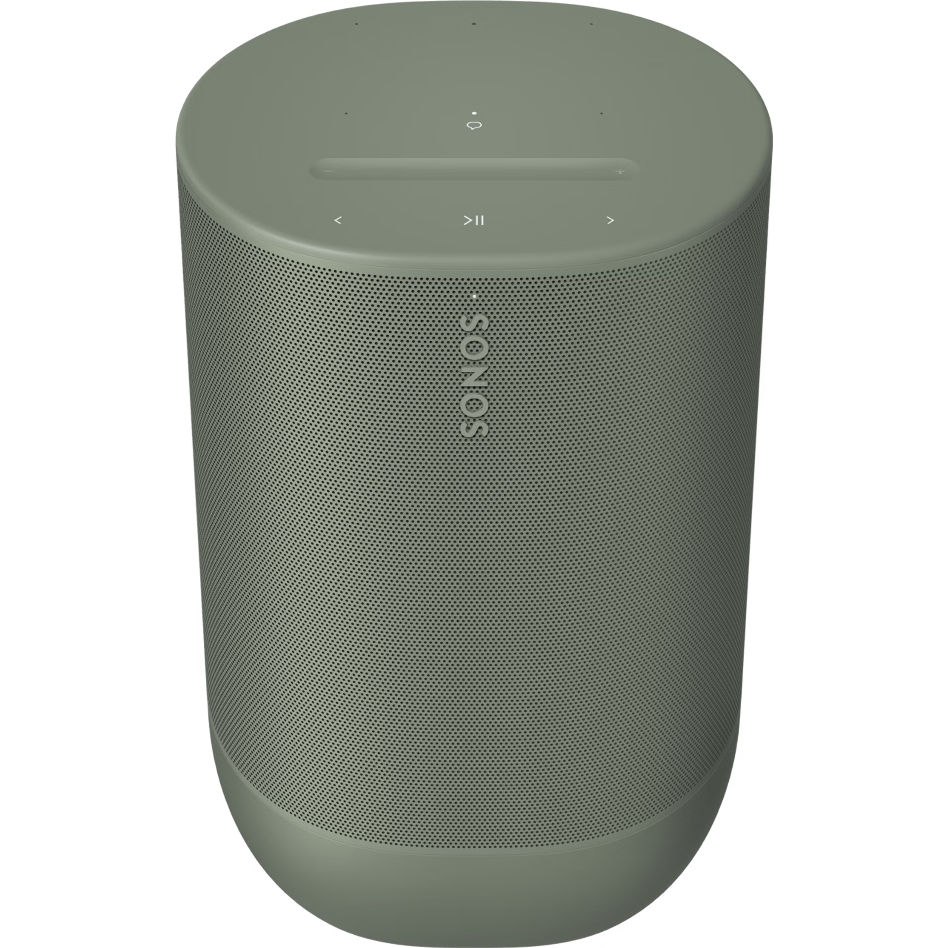 Sonos Move 2 Olive unboxed showing speaker, wireless charging base and quick-start guide