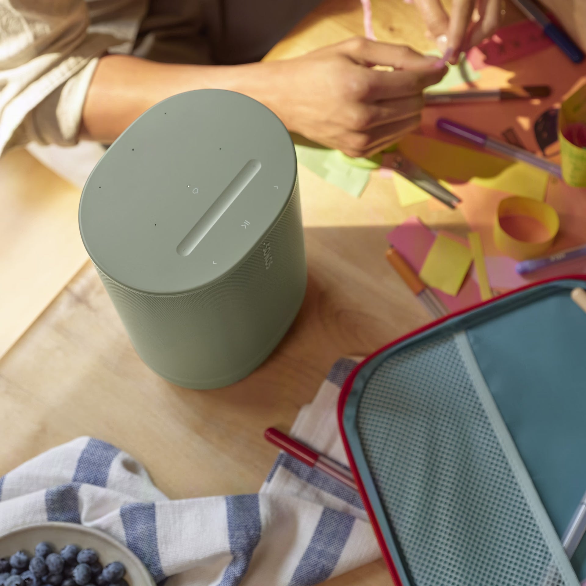 Sonos Move 2 Olive portable loudspeaker at a campsite powering music off the beaten track