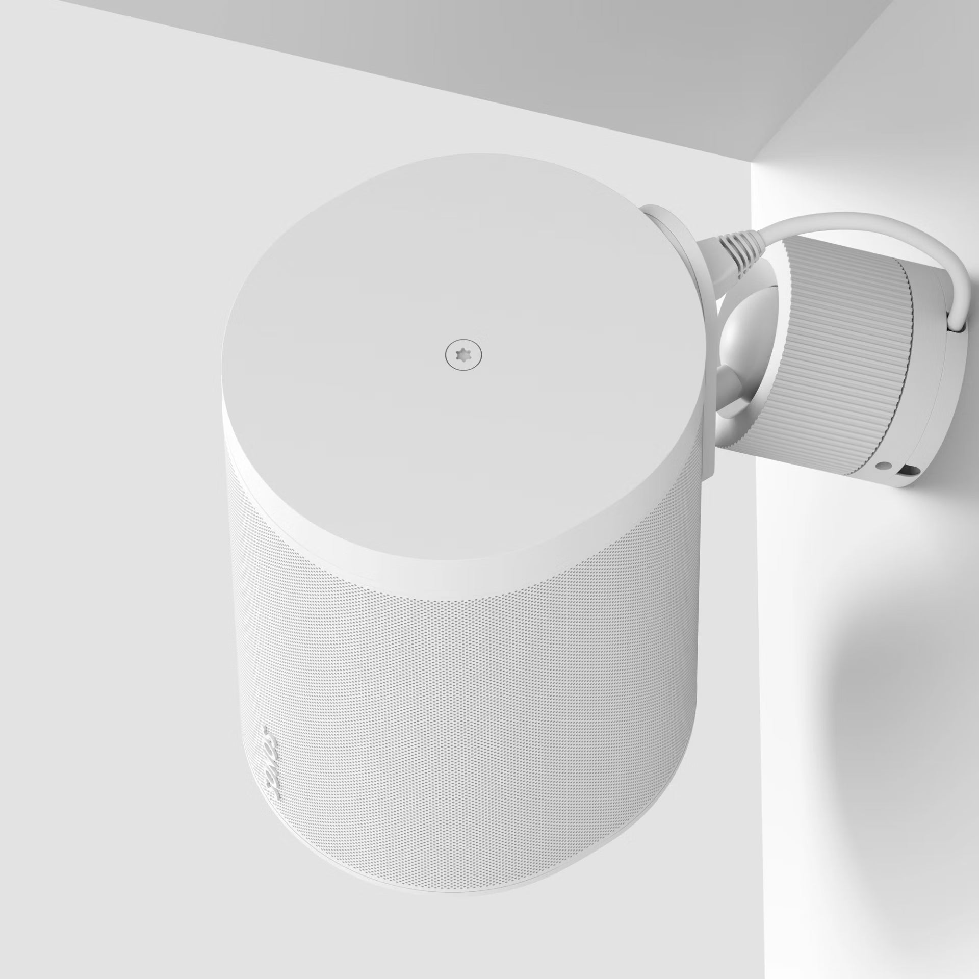 Rear of Sonos Era 100 Pro white surface mount — wall plate with fixing points for secure pro installation