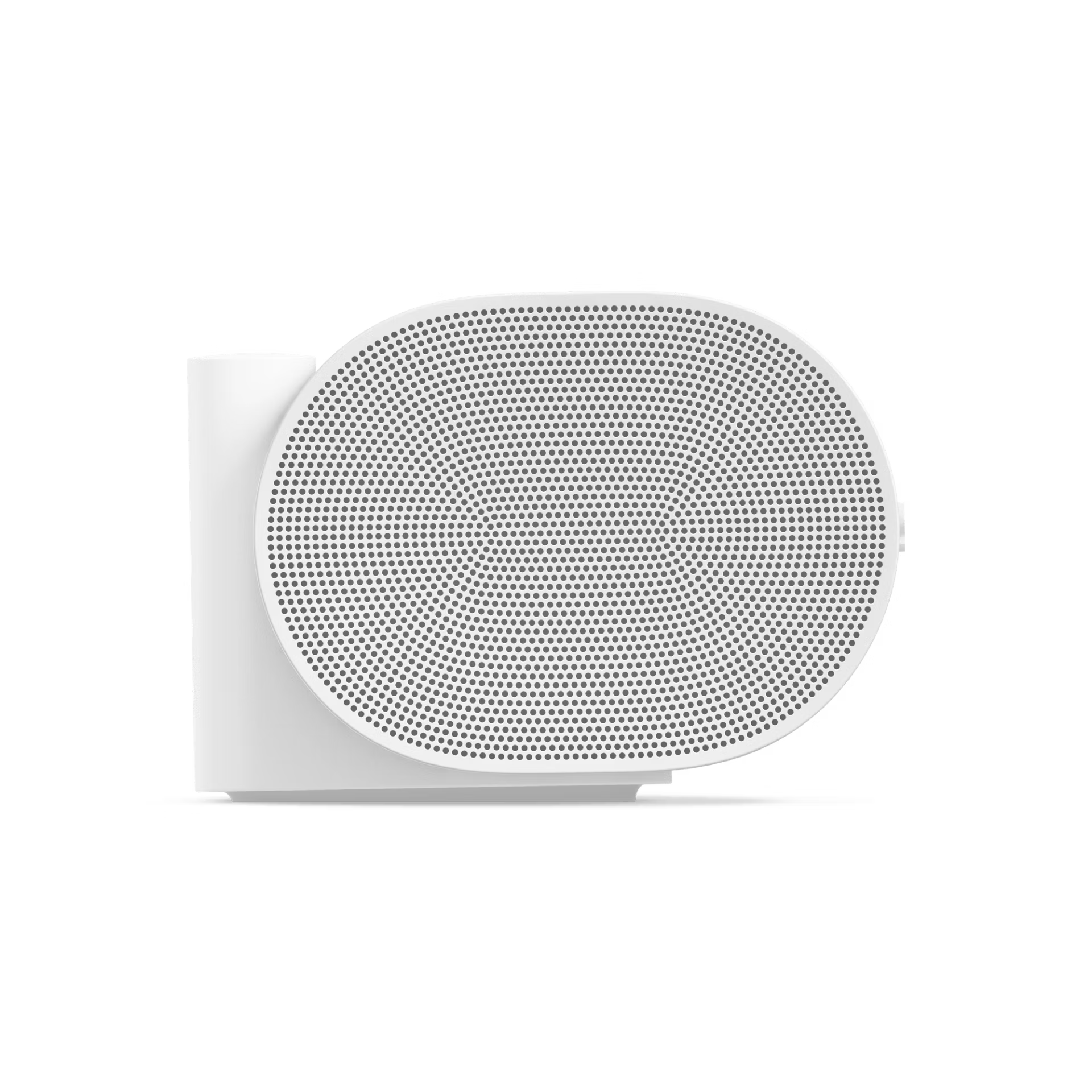 Close-up of Sonos Arc Ultra white acoustic grille — fine-woven mesh on flagship immersive smart soundbar