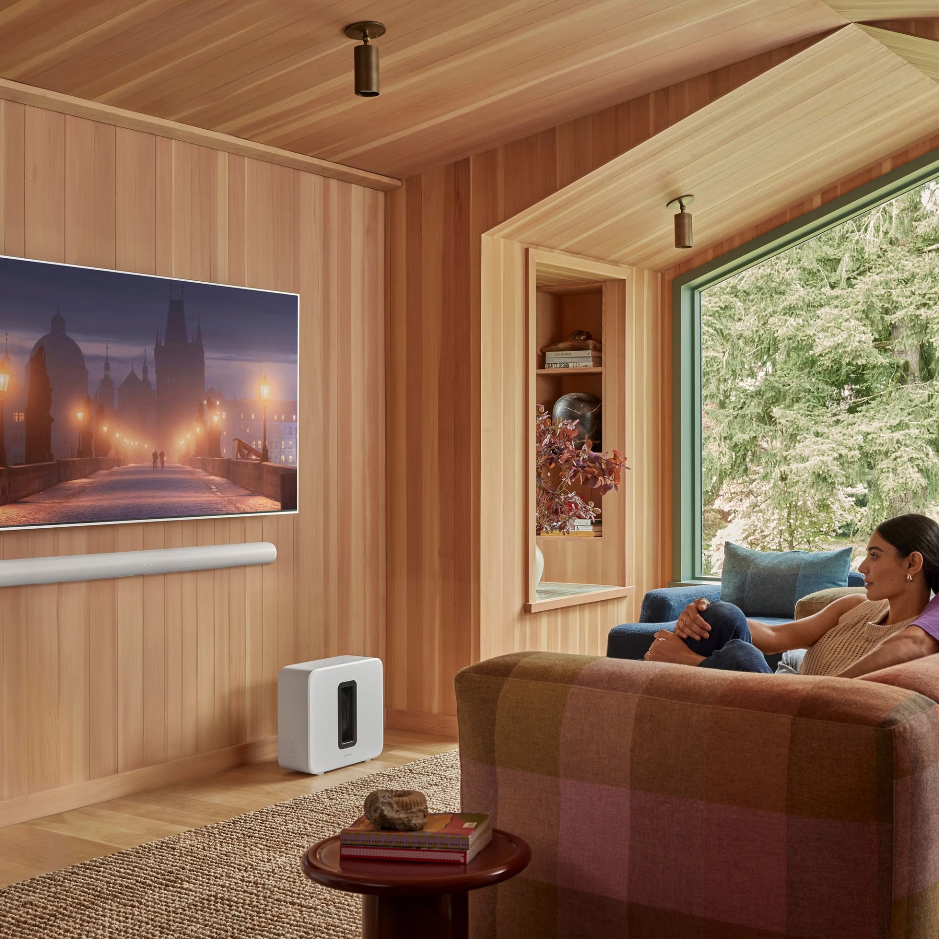 Rear view of Sonos Arc Ultra white — HDMI eARC and power ports on flagship HiFi smart soundbar