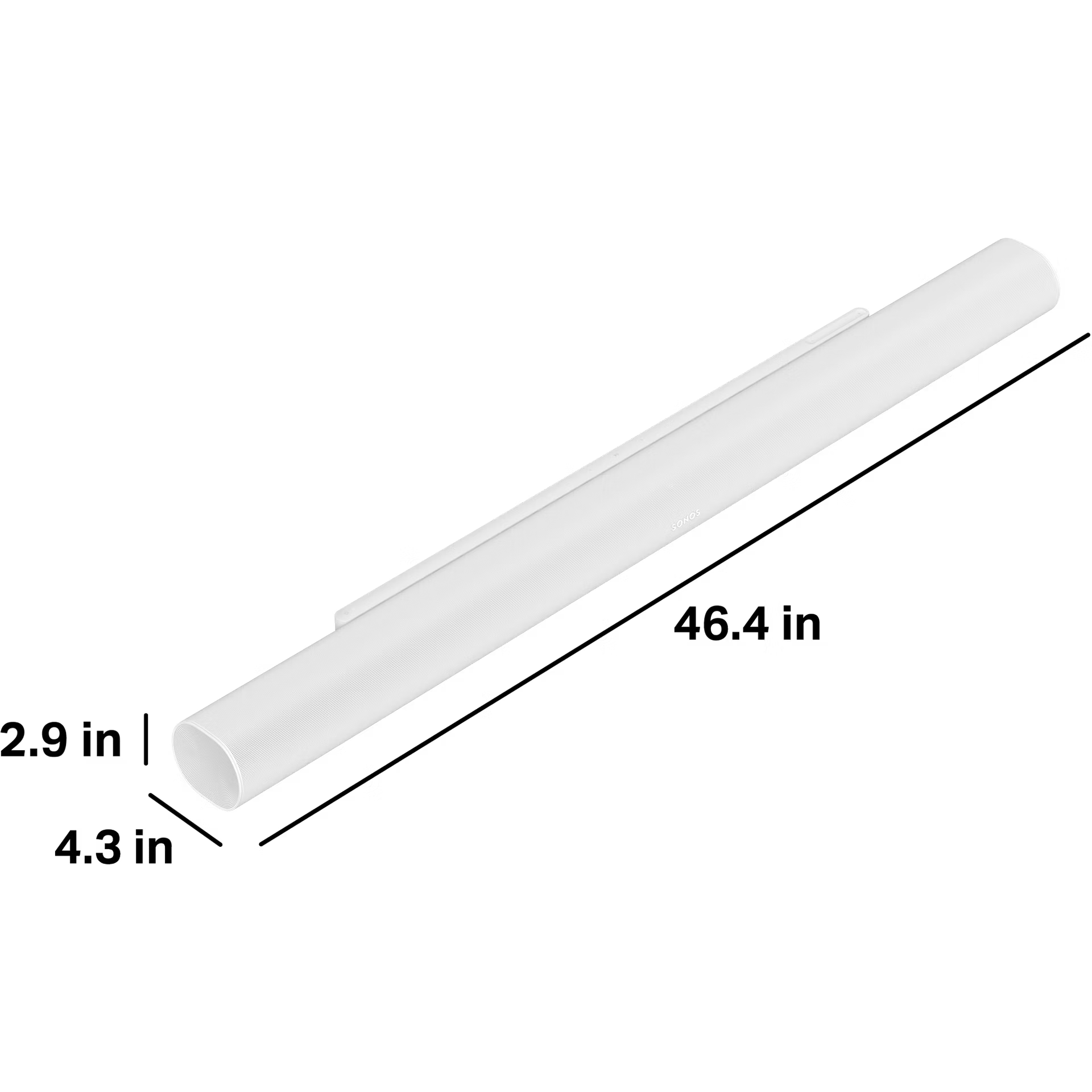 White rectangular light fixture with dimensions labeled on a white background