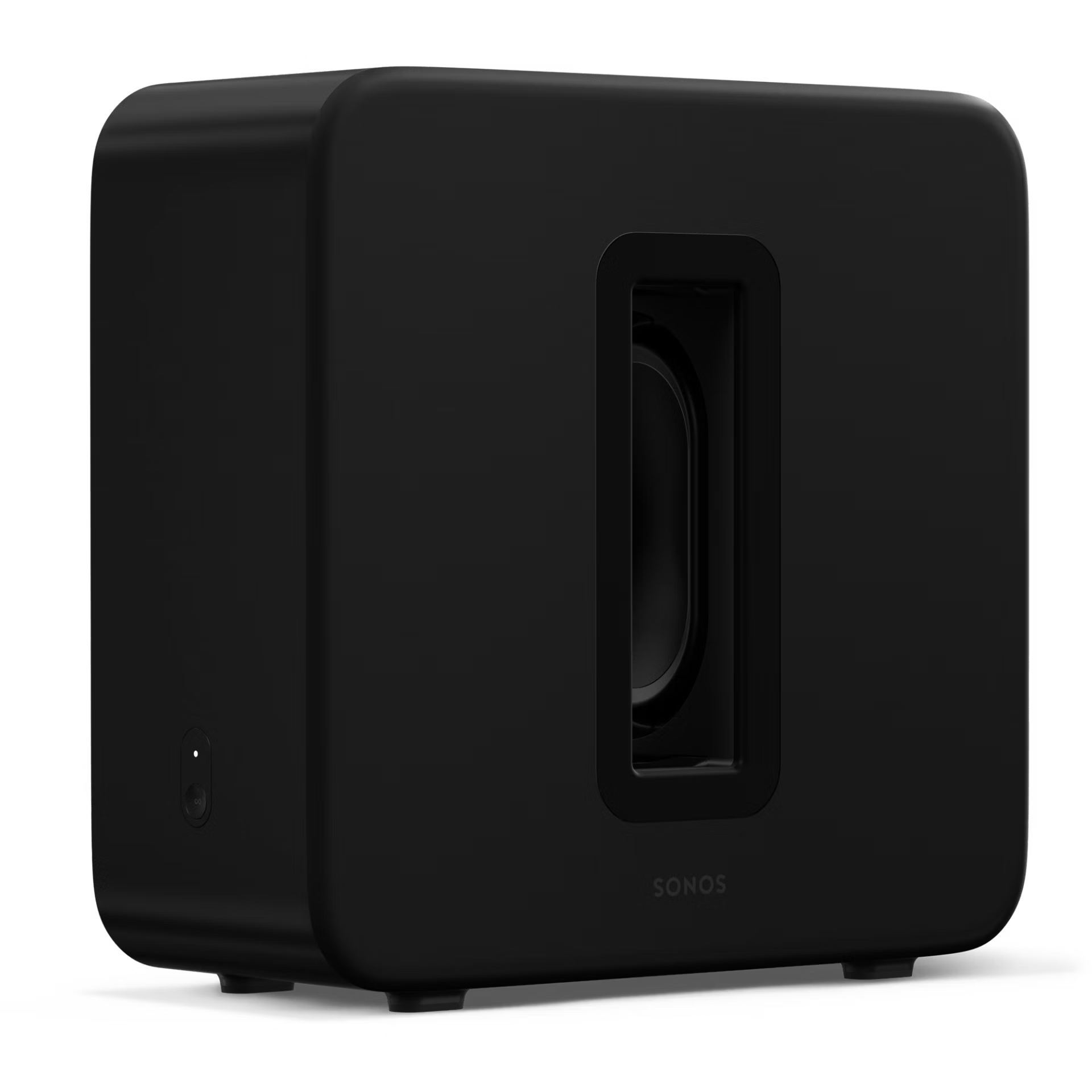 Rear view of Sonos Sub 4 black — ethernet and power ports on premium HiFi wireless smart subwoofer