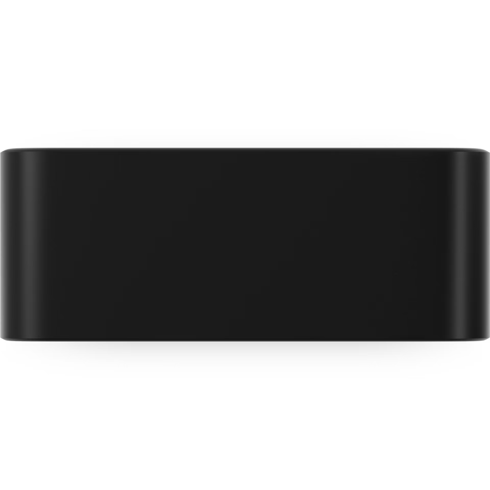 Top-down view of Sonos Sub 4 black — wide-body smart subwoofer with clean gloss black top panel