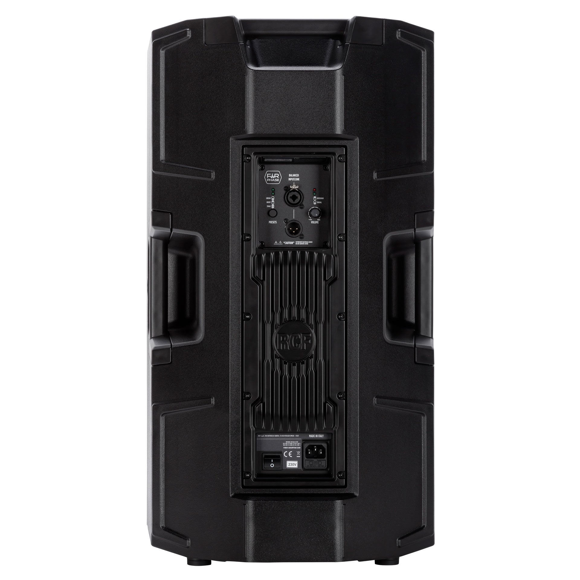 RCF ART 935-A rear view showing input and output connector panel