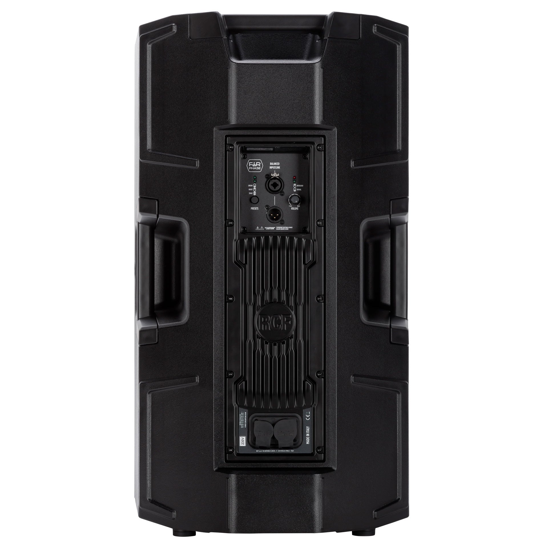 RCF ART 945-A rear view showing input and output connector panel