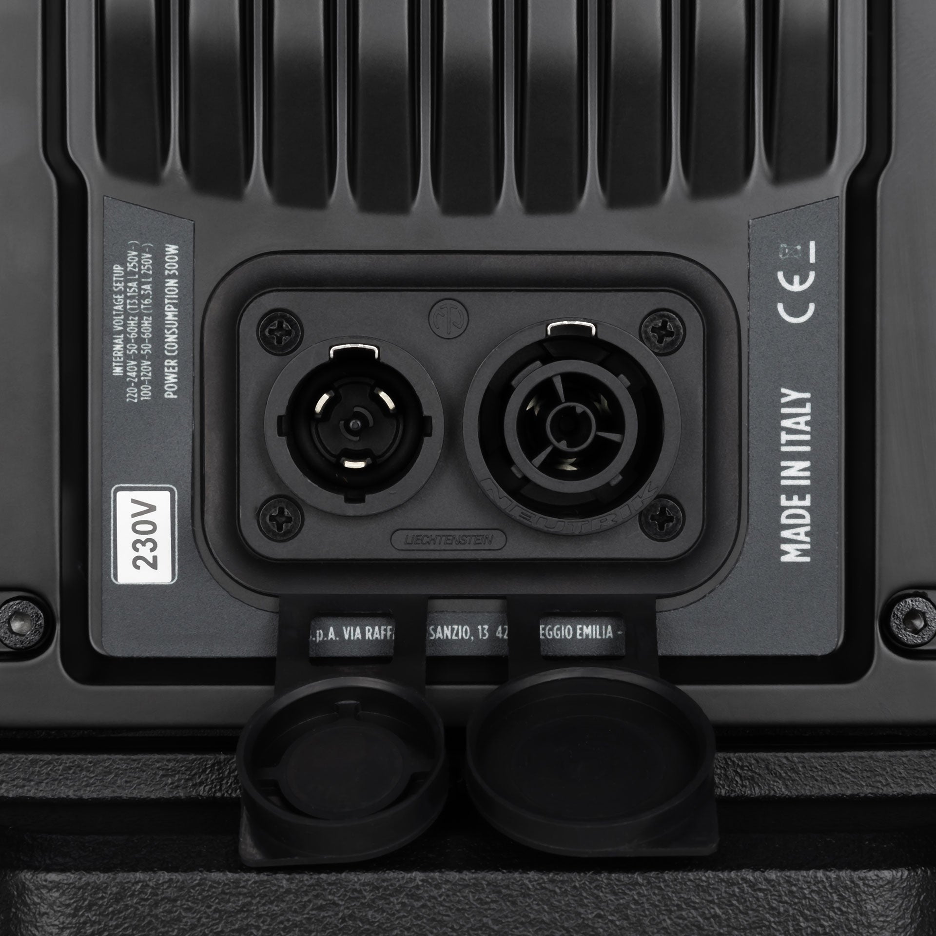 RCF ART 945-A connector panel detail showing XLR and jack input output