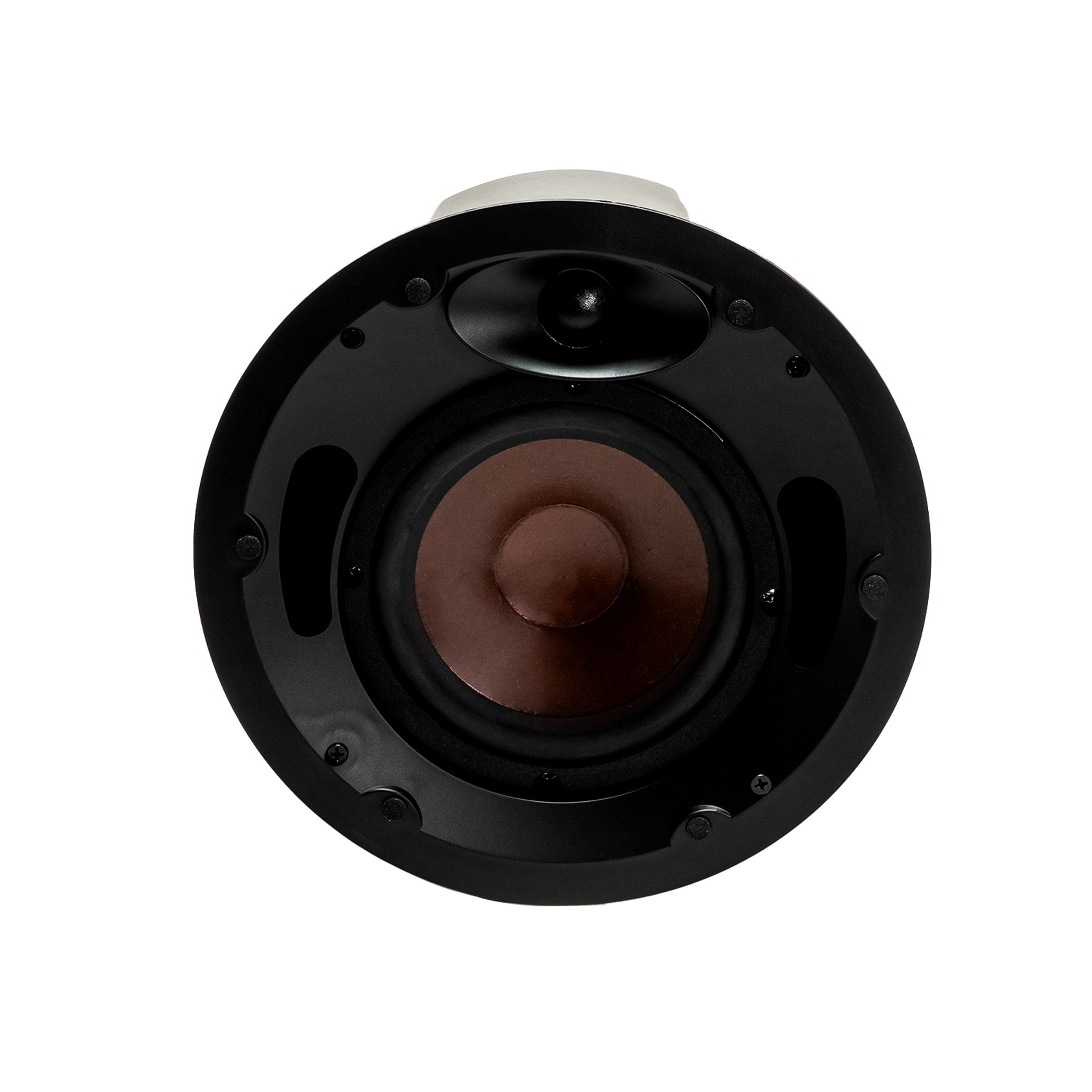 BEST C-620 CIELING SPEAKER FRONT GILL OPEND THAT SHOWING THE WOFFER ON A WHITE BACKGROUND 